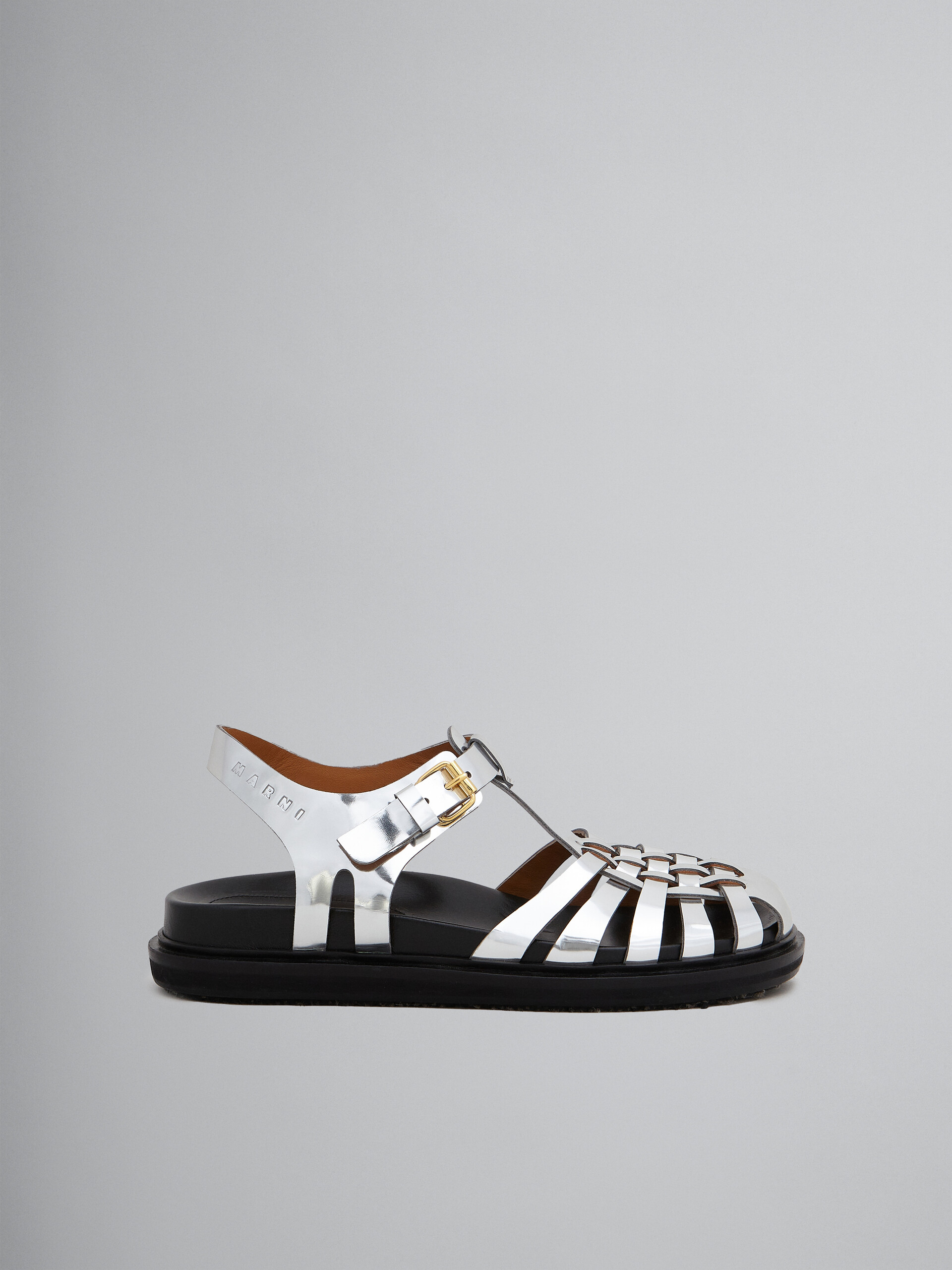 Silver mirrored leather fisherman's sandal - Sandals - Image 1