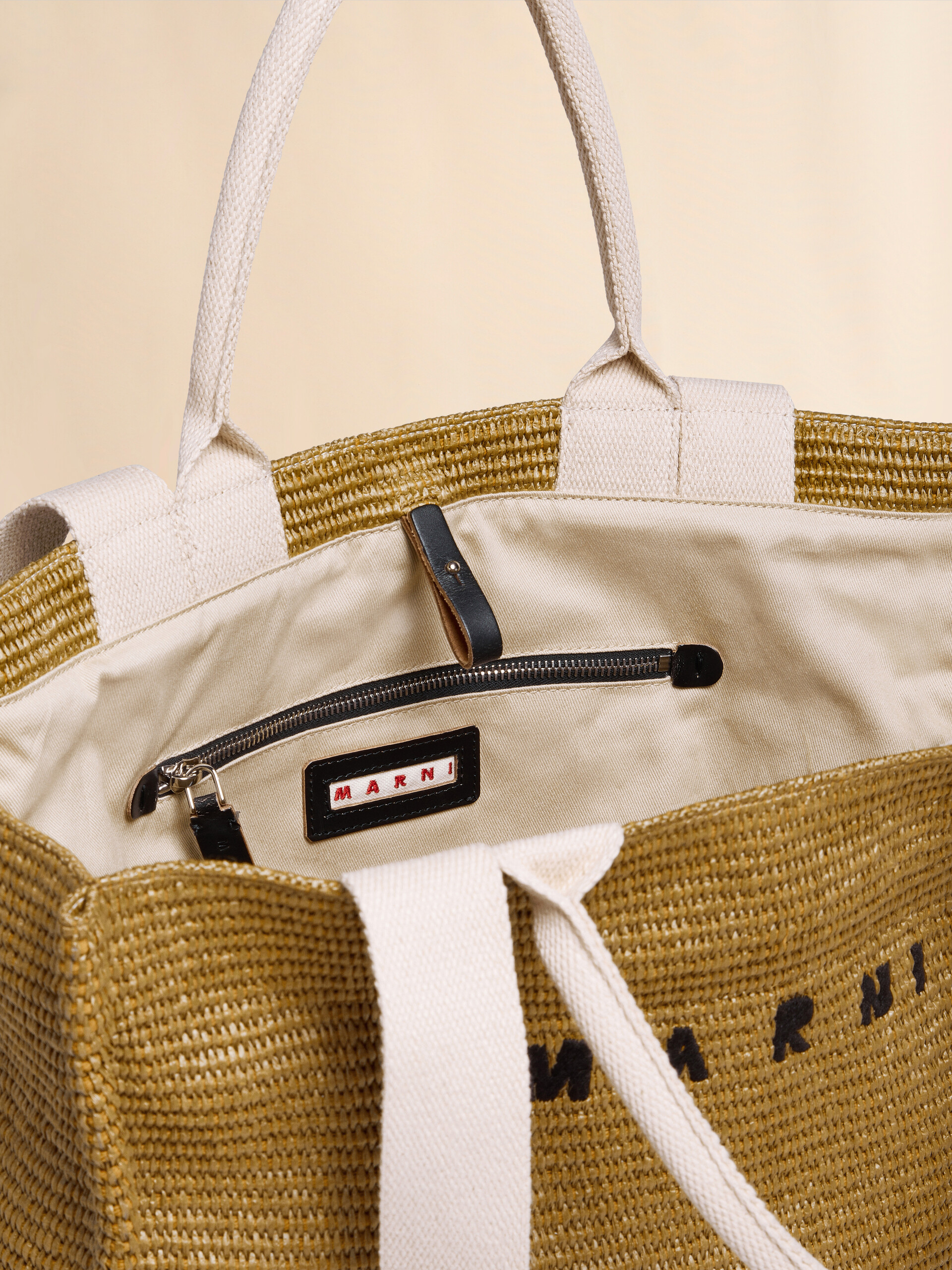 Large Tote in natural-coloured raffia-effect fabric | Marni