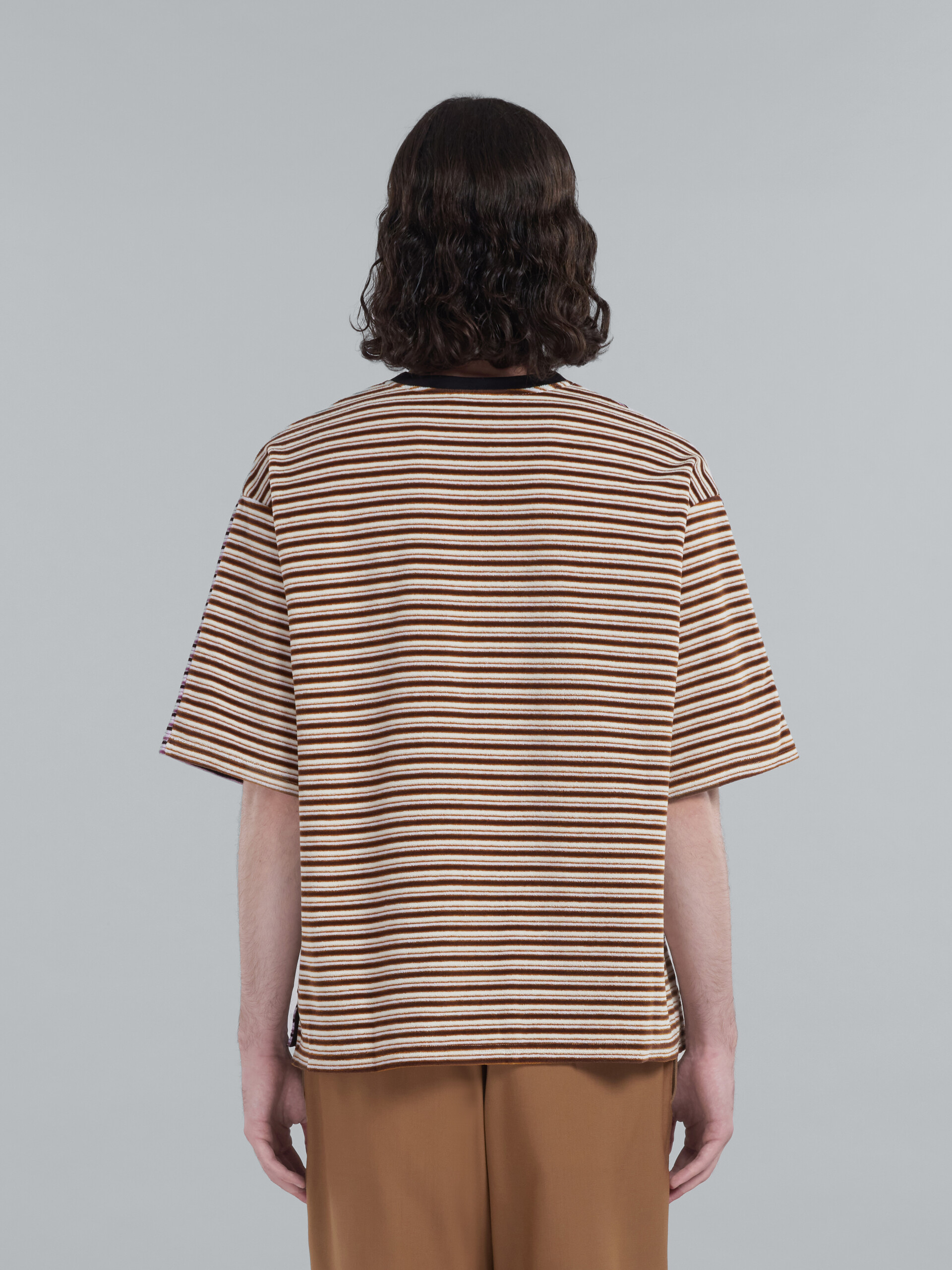 Striped velour short-sleeved T-shirt - T-shirts - Image 3