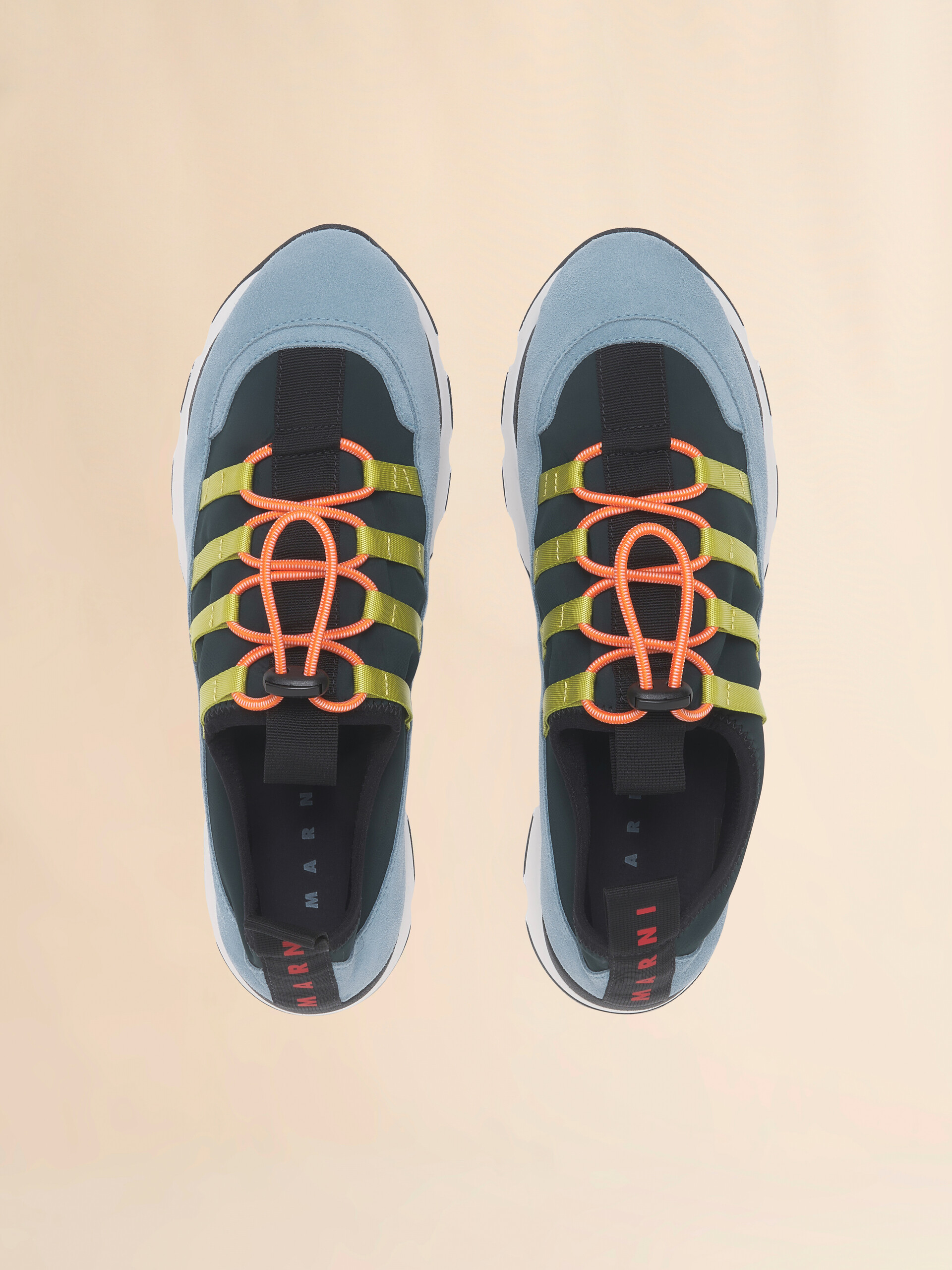 Green and light blue lycra lace-up Running Sneaker - Sneakers - Image 4