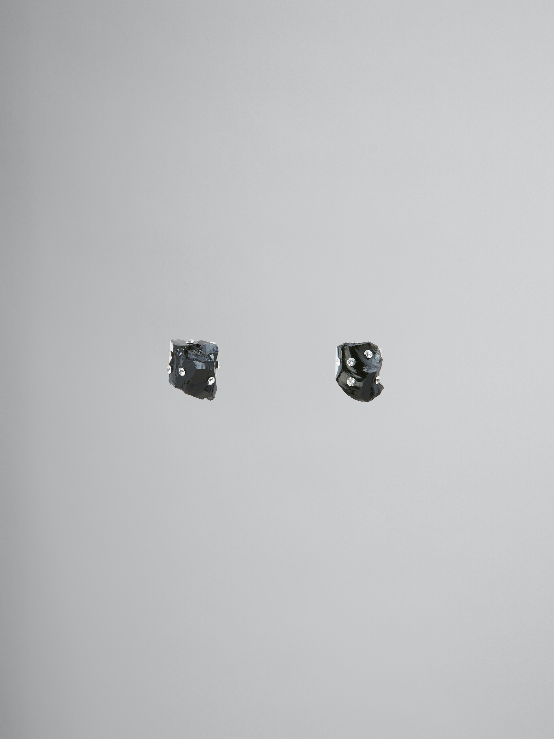 Black obsidian stud earrings with rhinestone polka dots - Earrings - Image 1