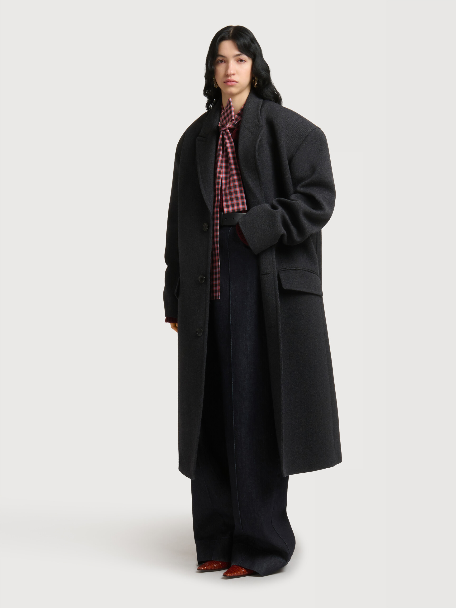 Deep grey tweed oversized coat - Coats - Image 3