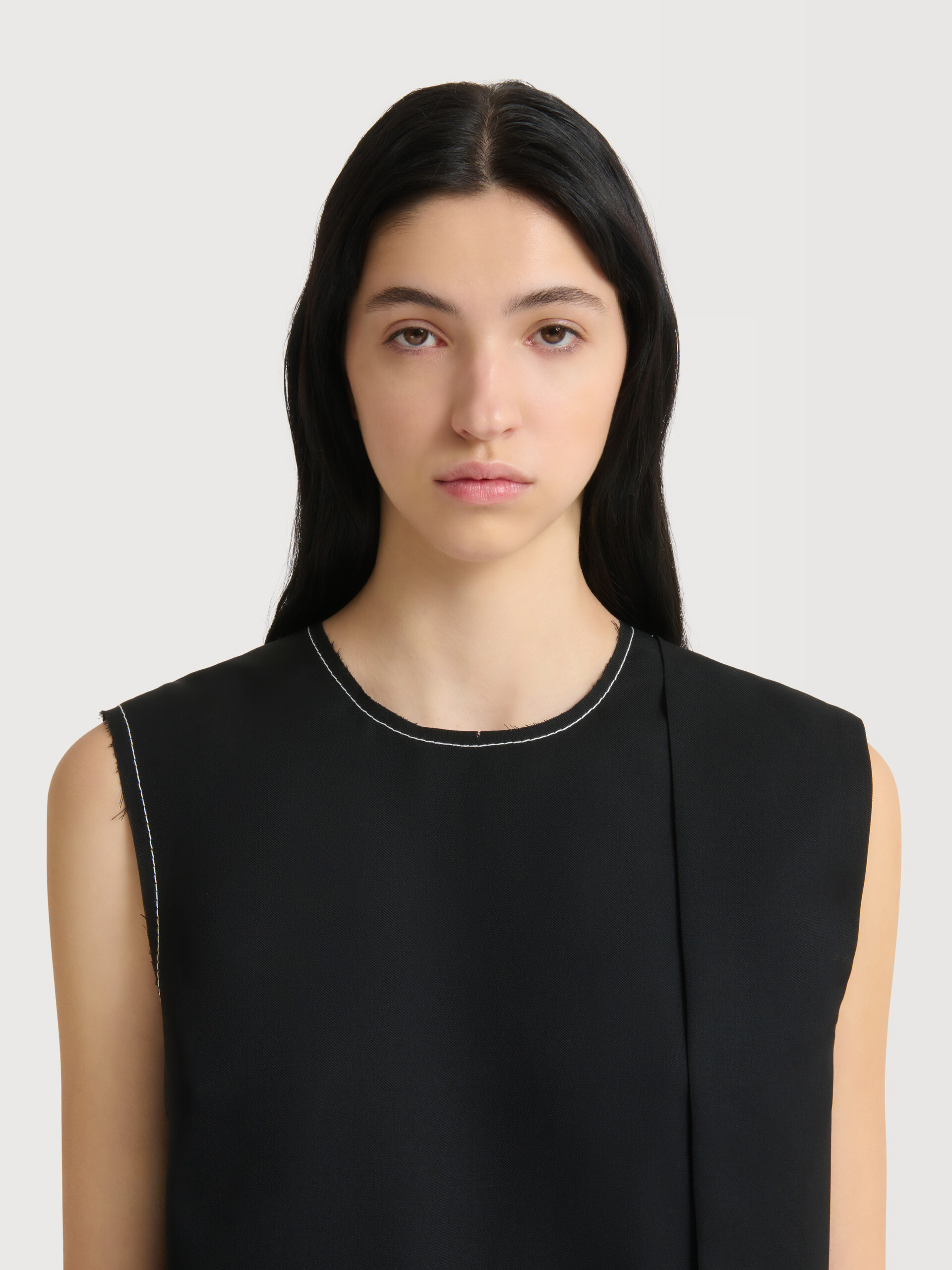 Black wool wrap-effect mini dress with pocket - Dresses - Image 6