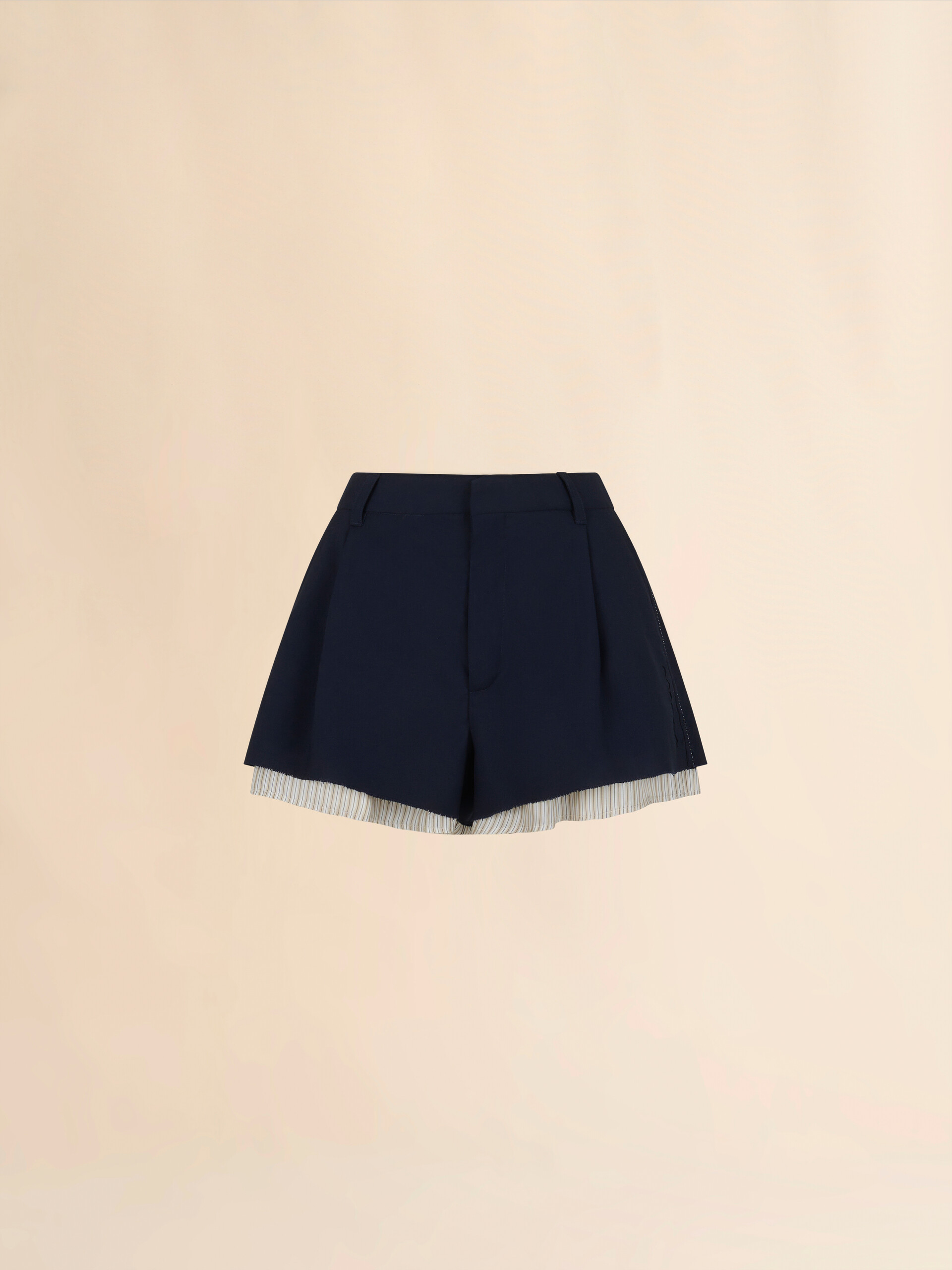 Pantalón corto de lana azul oscuro con forro visible - Pantalones - Image 1
