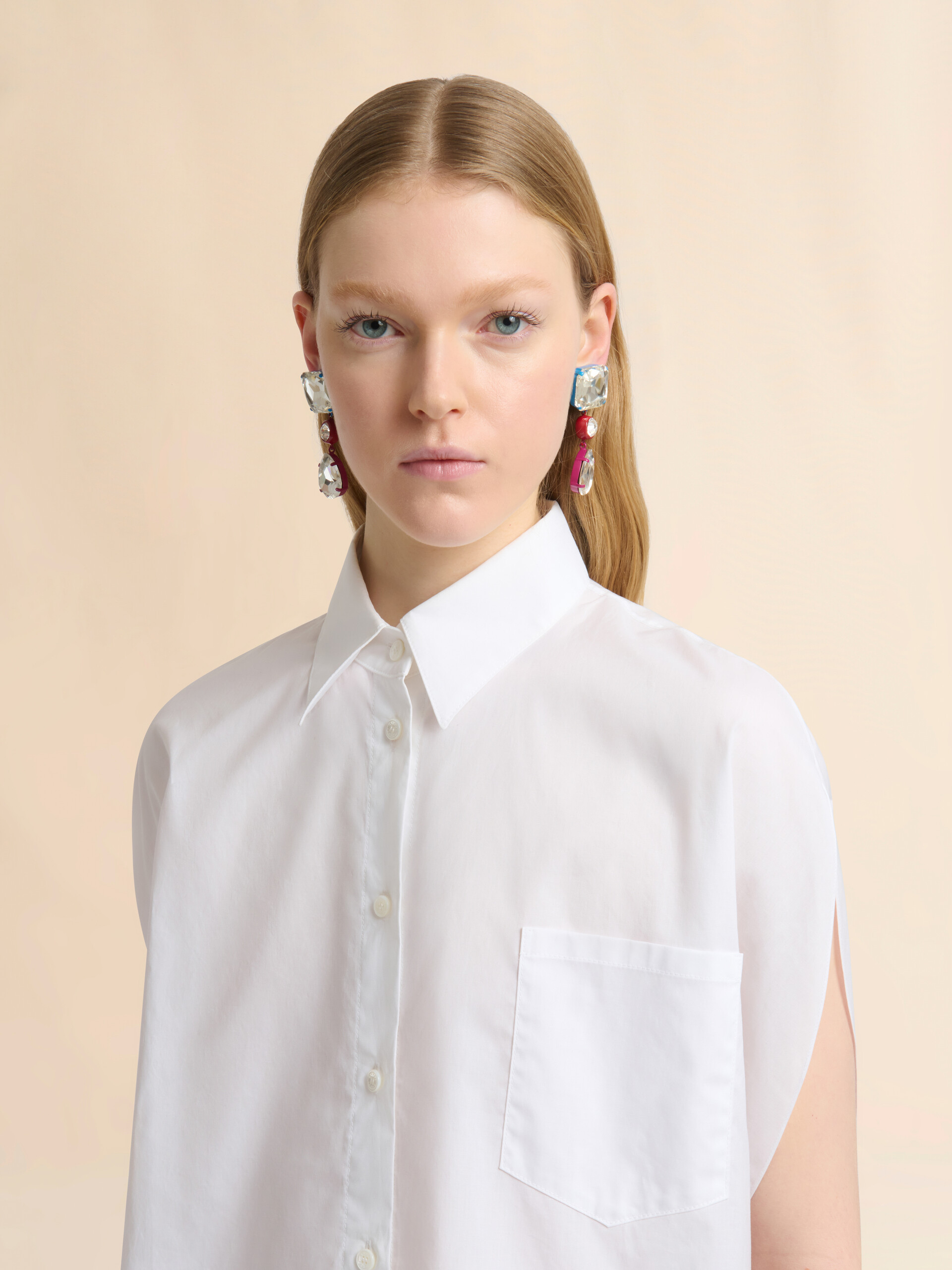 White poplin shirt with cape sleeves - Shirts - Image 4