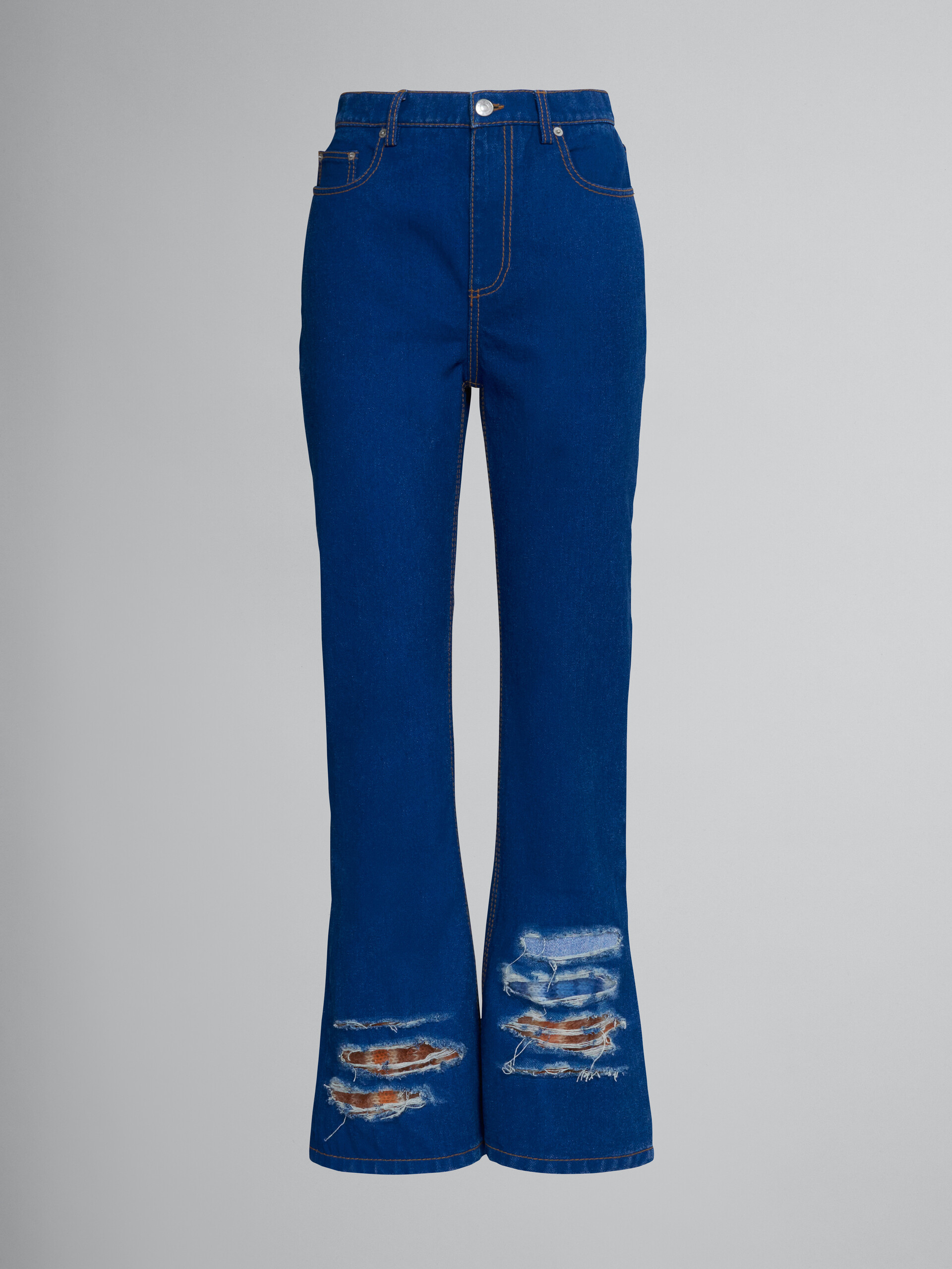 Regular flared trousers in denim and mohair - Pants - Image 1