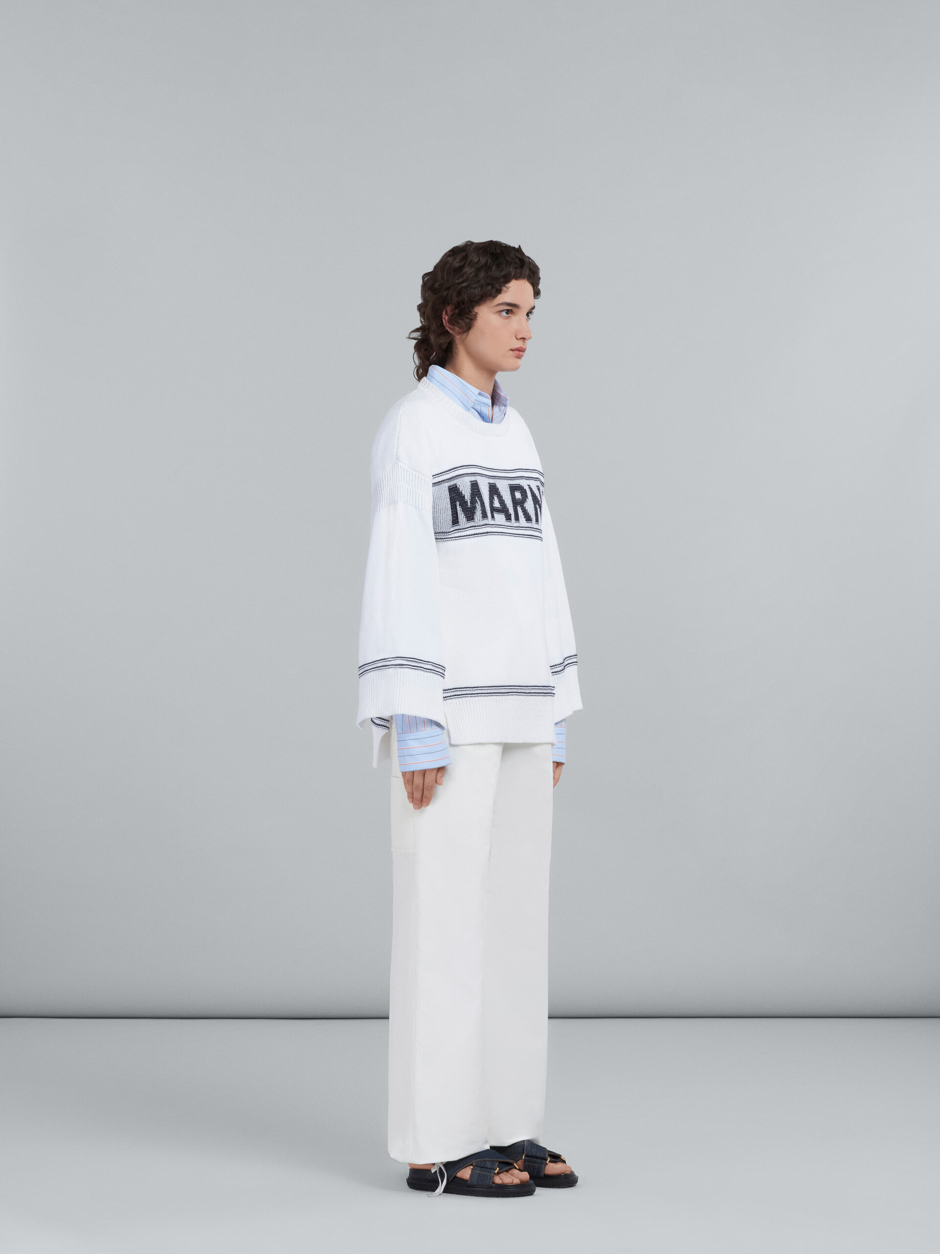 Maglia in cotone bianco con logo - Pullover - Image 5