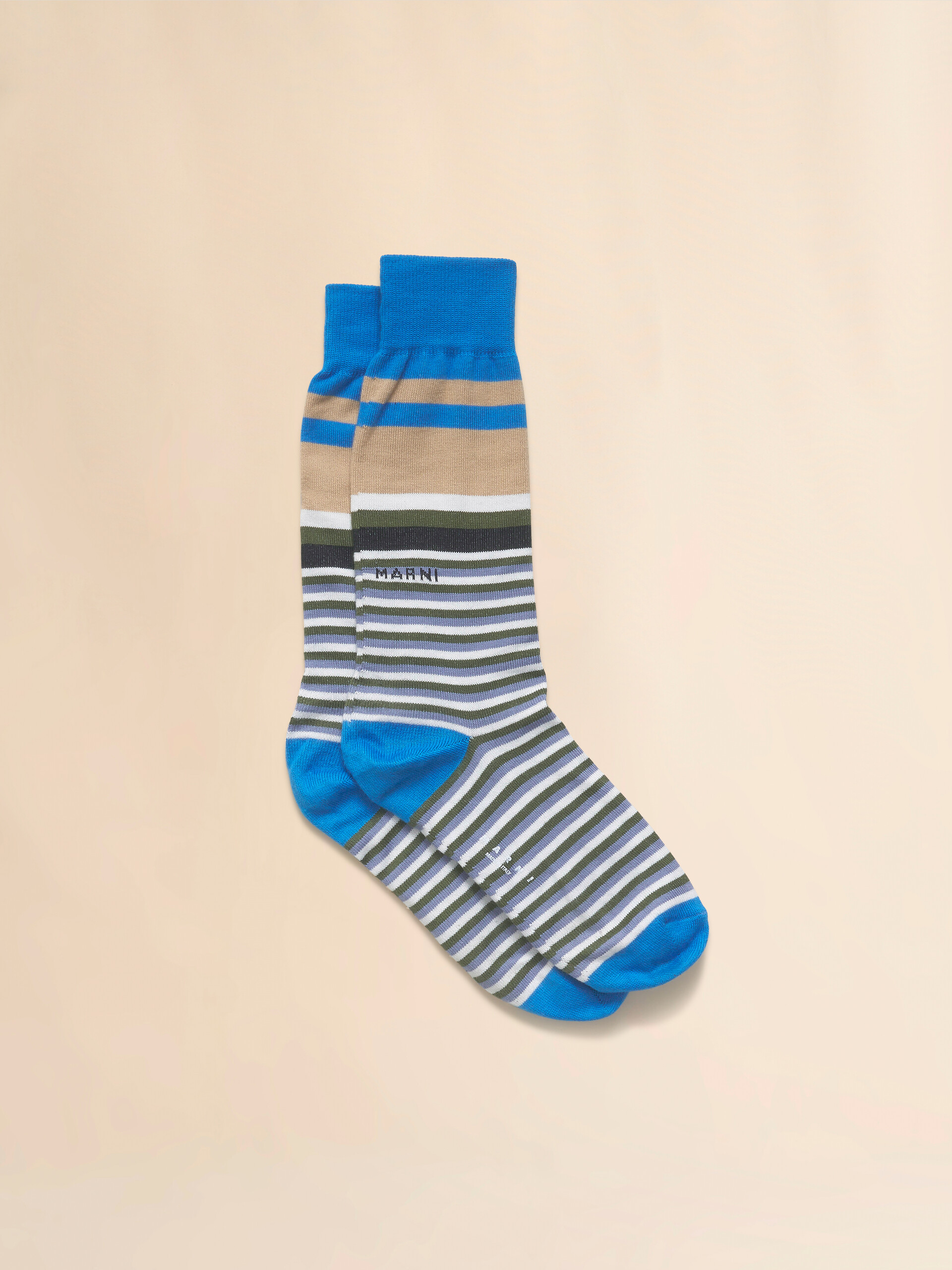 Blue cotton socks with mixed stripes - Socks - Image 1