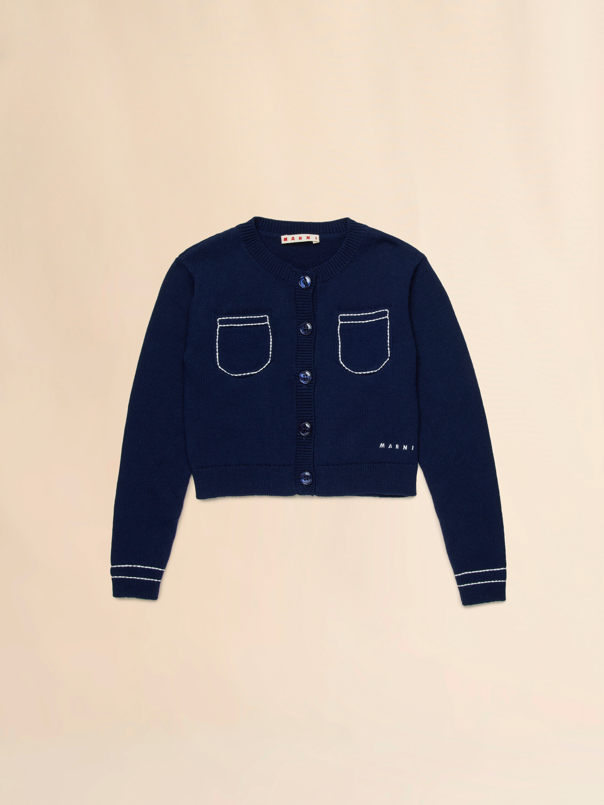 Deep blue cotton cardigan with contrast stitching - Knitwear - Image 1