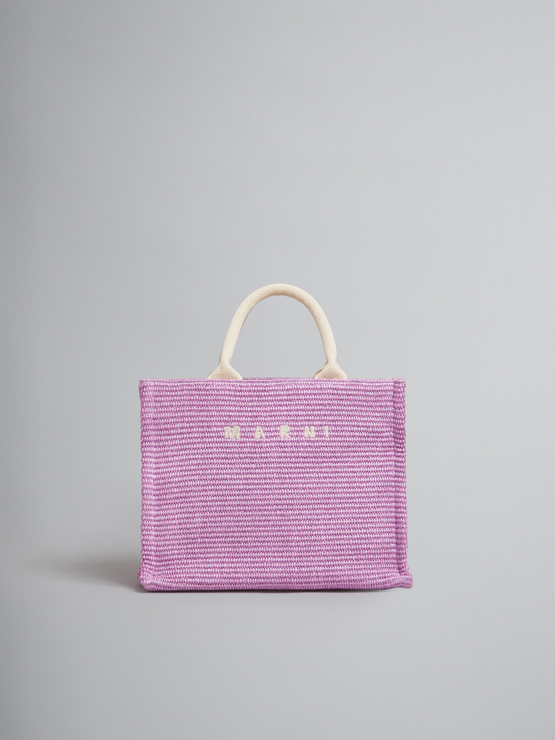 Small Tote in lilac raffia-effect fabric - Shopping Bags - Image 1