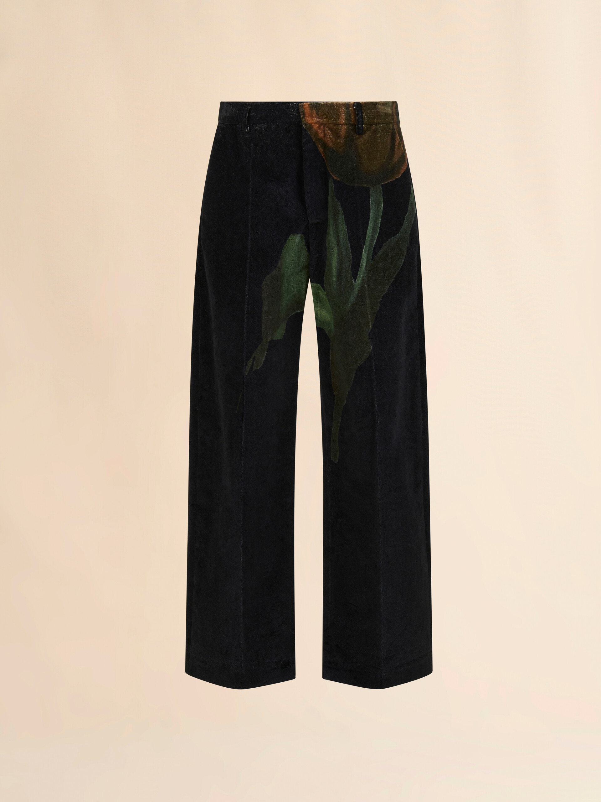 Black velvet trousers with tulip print - Pants - Image 1