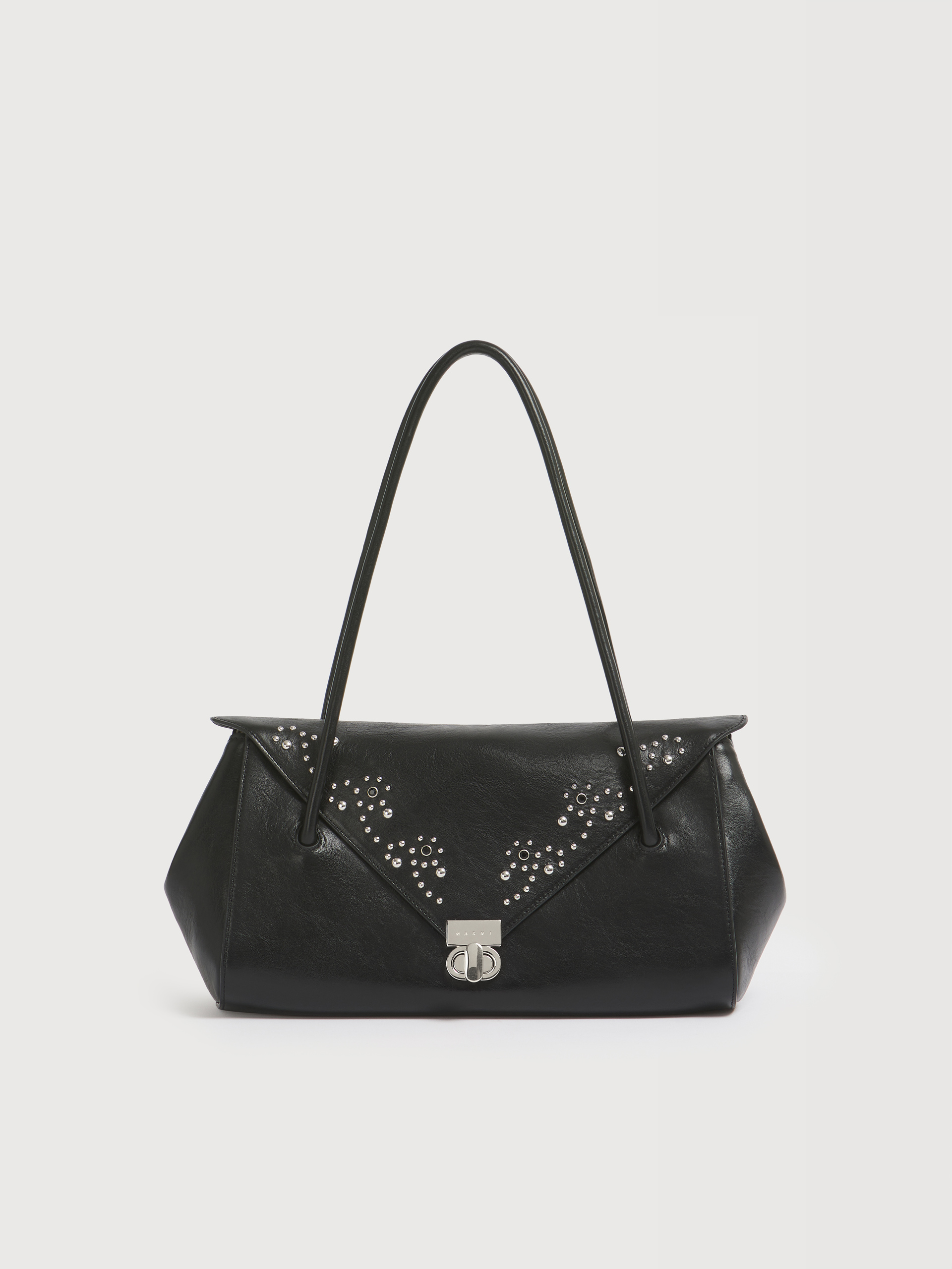 Black leather E/W shoulder bag with studs - Shoulder Bags - Image 1