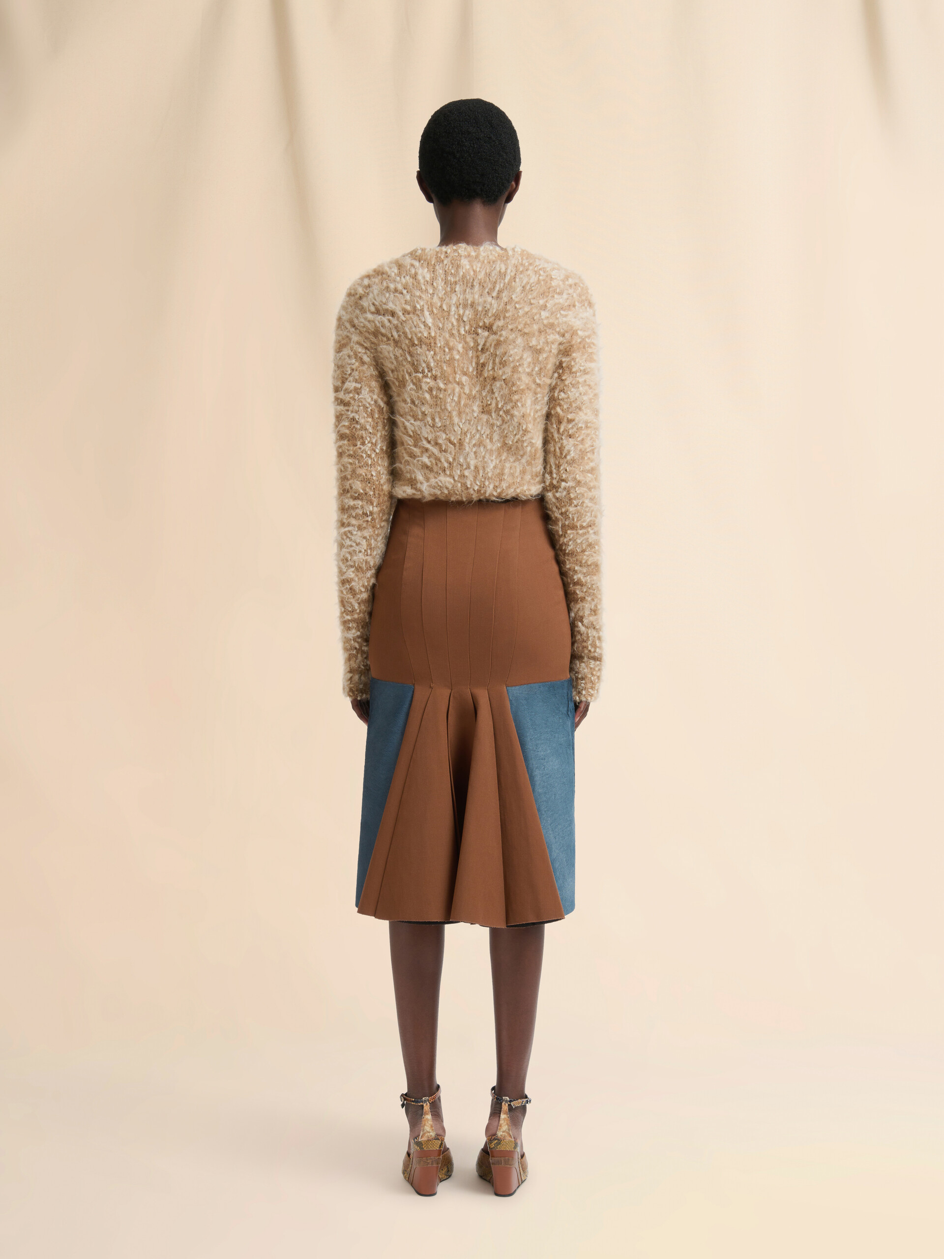 Brown wool skirt with pony hair insert - Skirts - Image 3