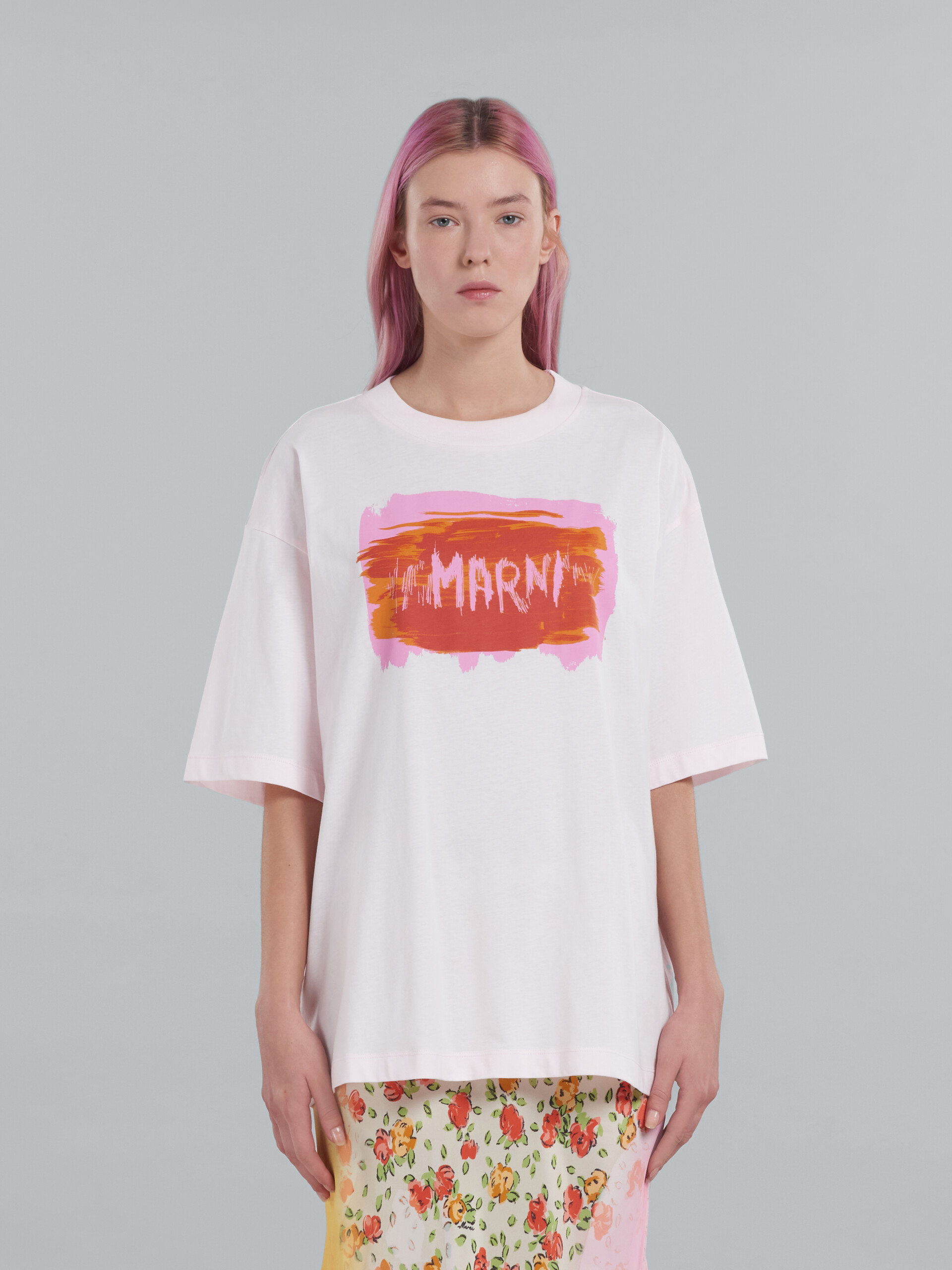 Light pink bio cotton jersey T-shirt with logo - T-shirts - Image 2
