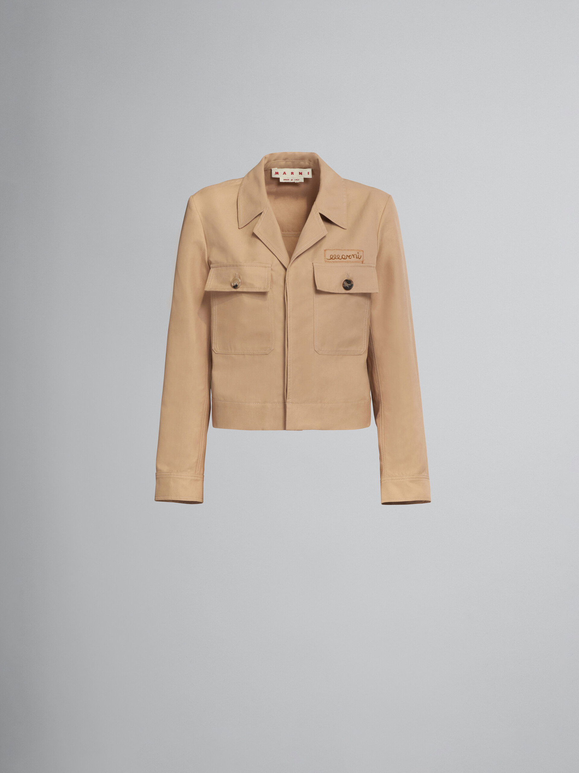 Beigefarbene kurze Jacke aus technischem Baumwollleinen - Jacken - Image 1