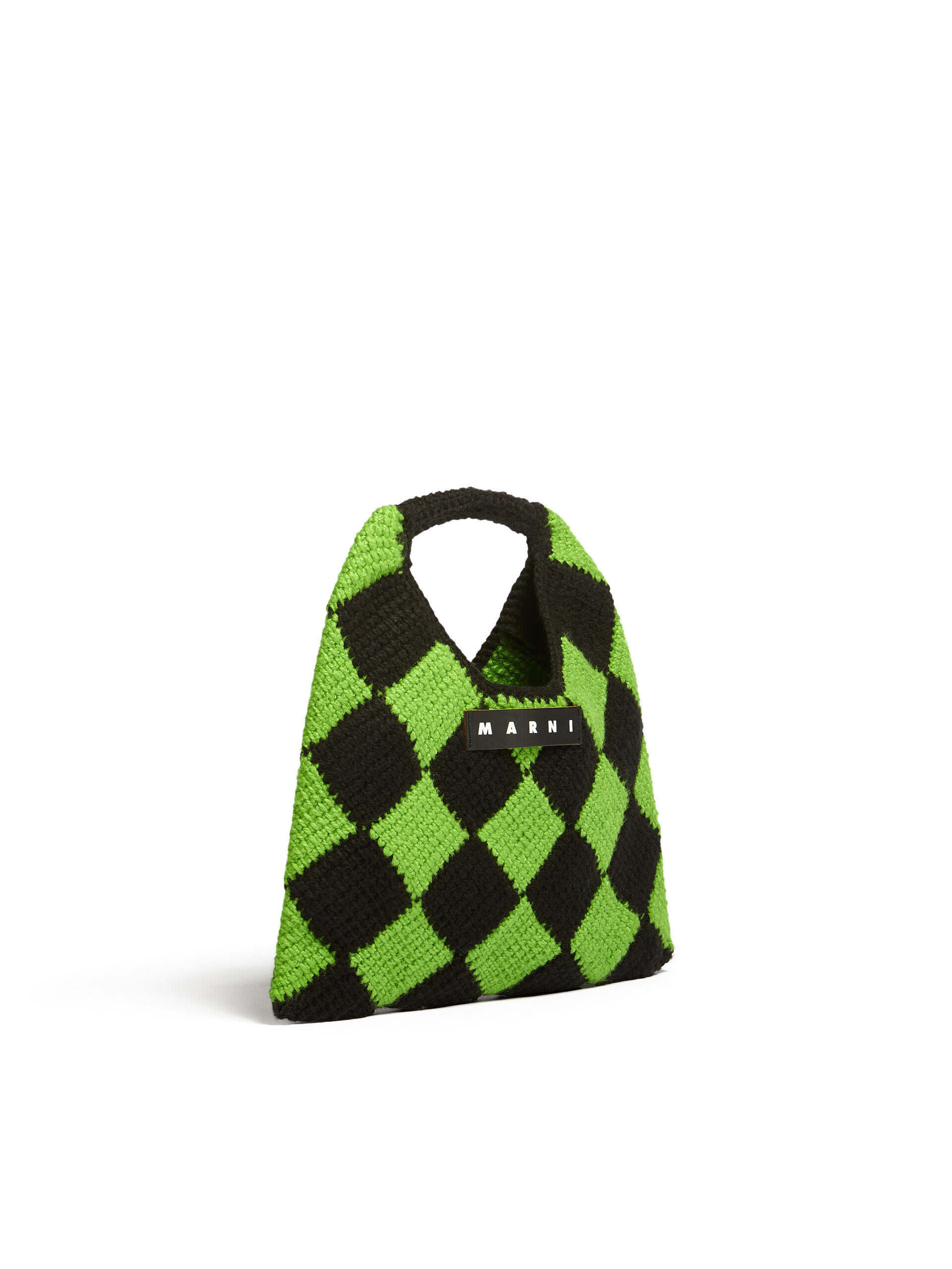 MARNI MARKET DIAMOND medium bag in green and black tech wool