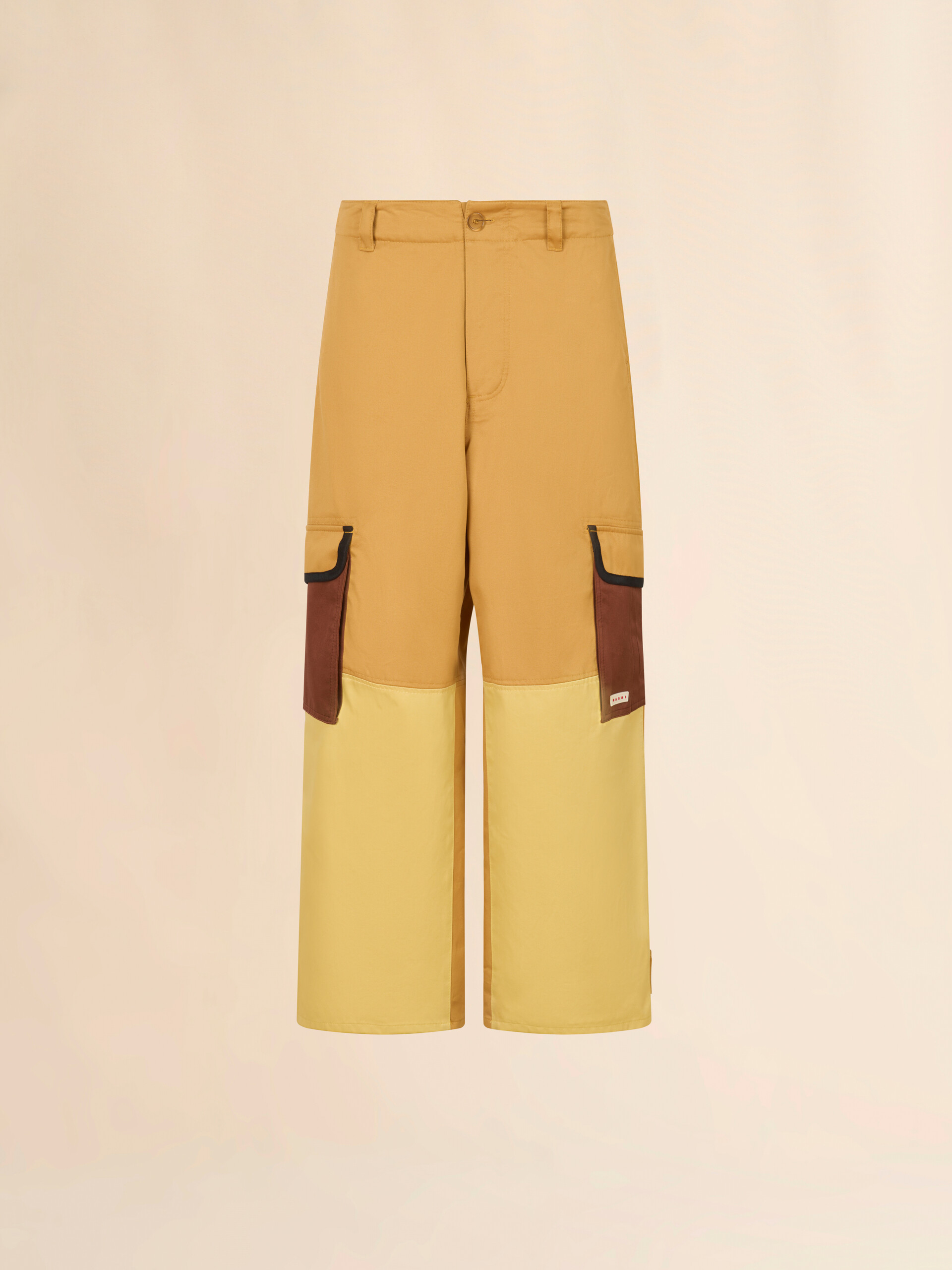 Brown water-repellent gabardine colour-block cargo trousers - Pants - Image 1