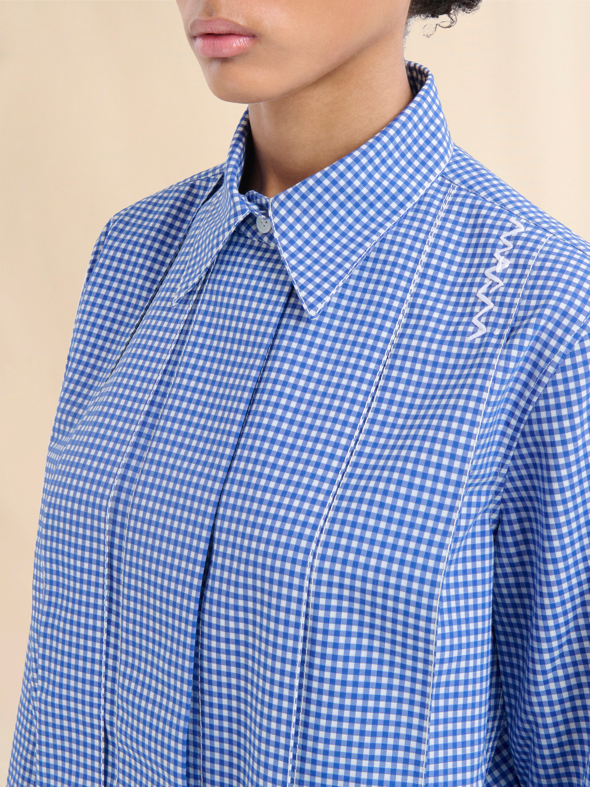 Wool blend blue and white checked shirt - Shirts - Image 4