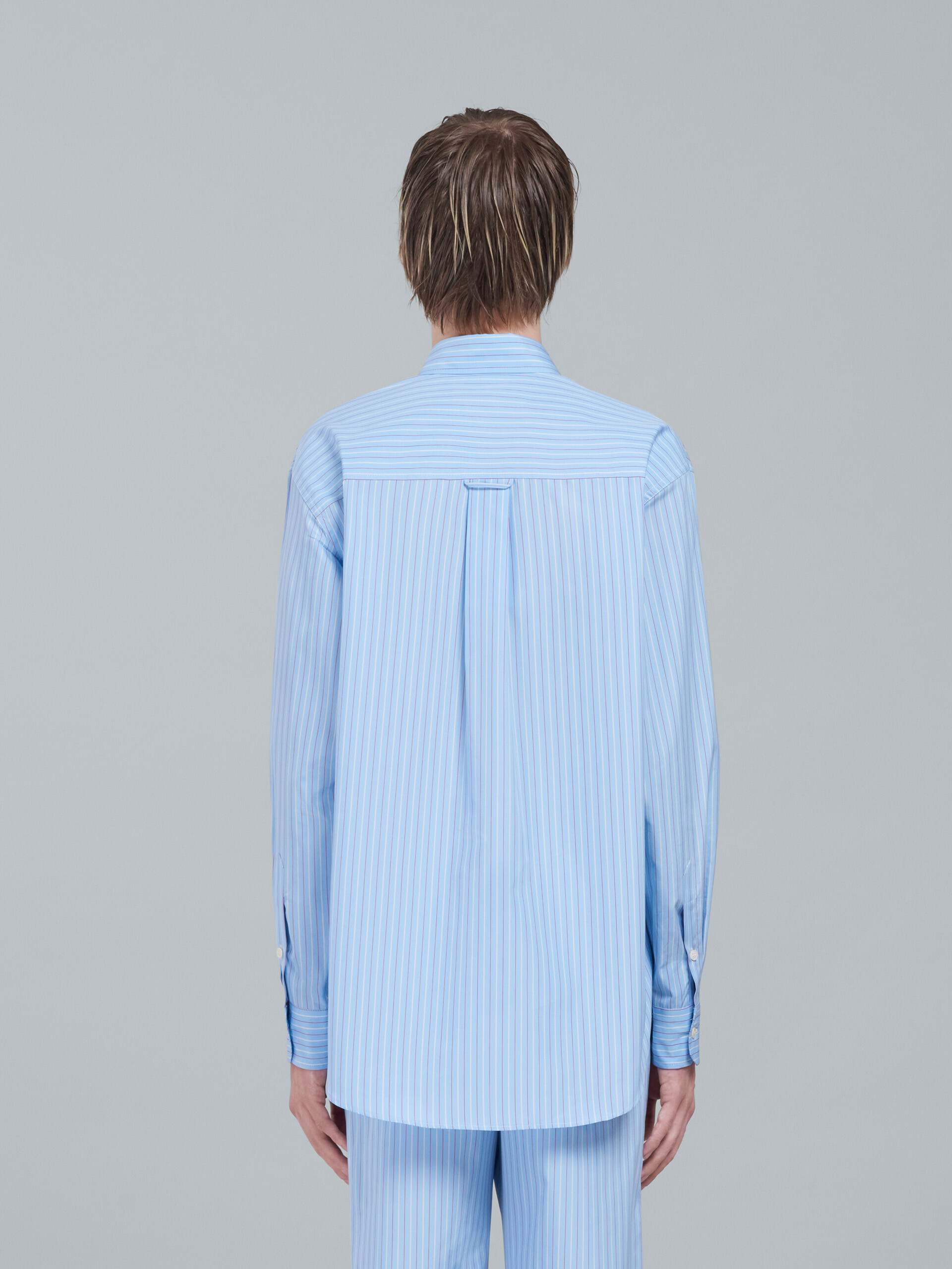 Sky blue striped poplin shirt - Shirts - Image 3
