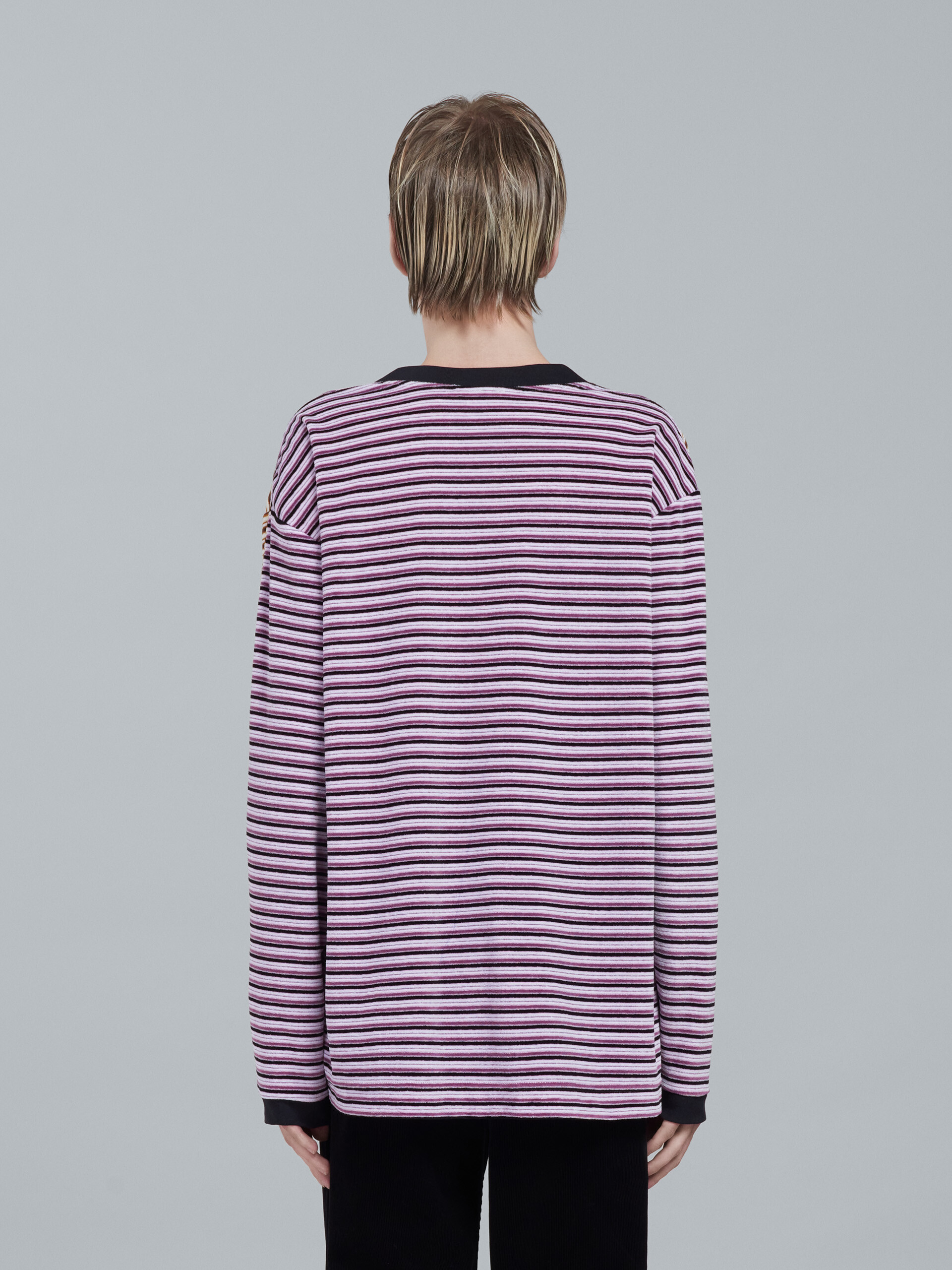 Striped velour long-sleeved T-shirt - T-shirts - Image 3