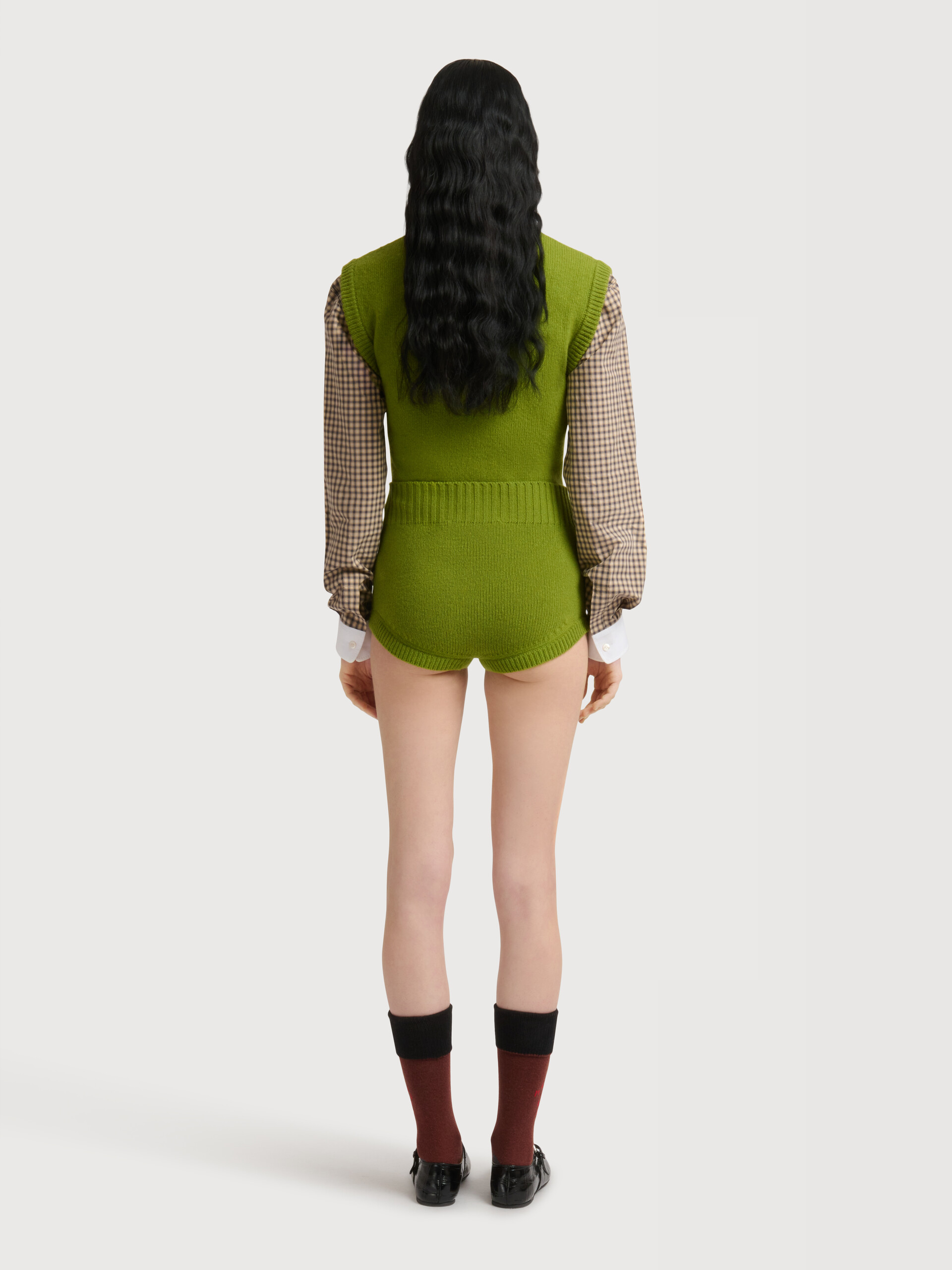 Green wool-cashmere briefs with flower embroidery - Pants - Image 4