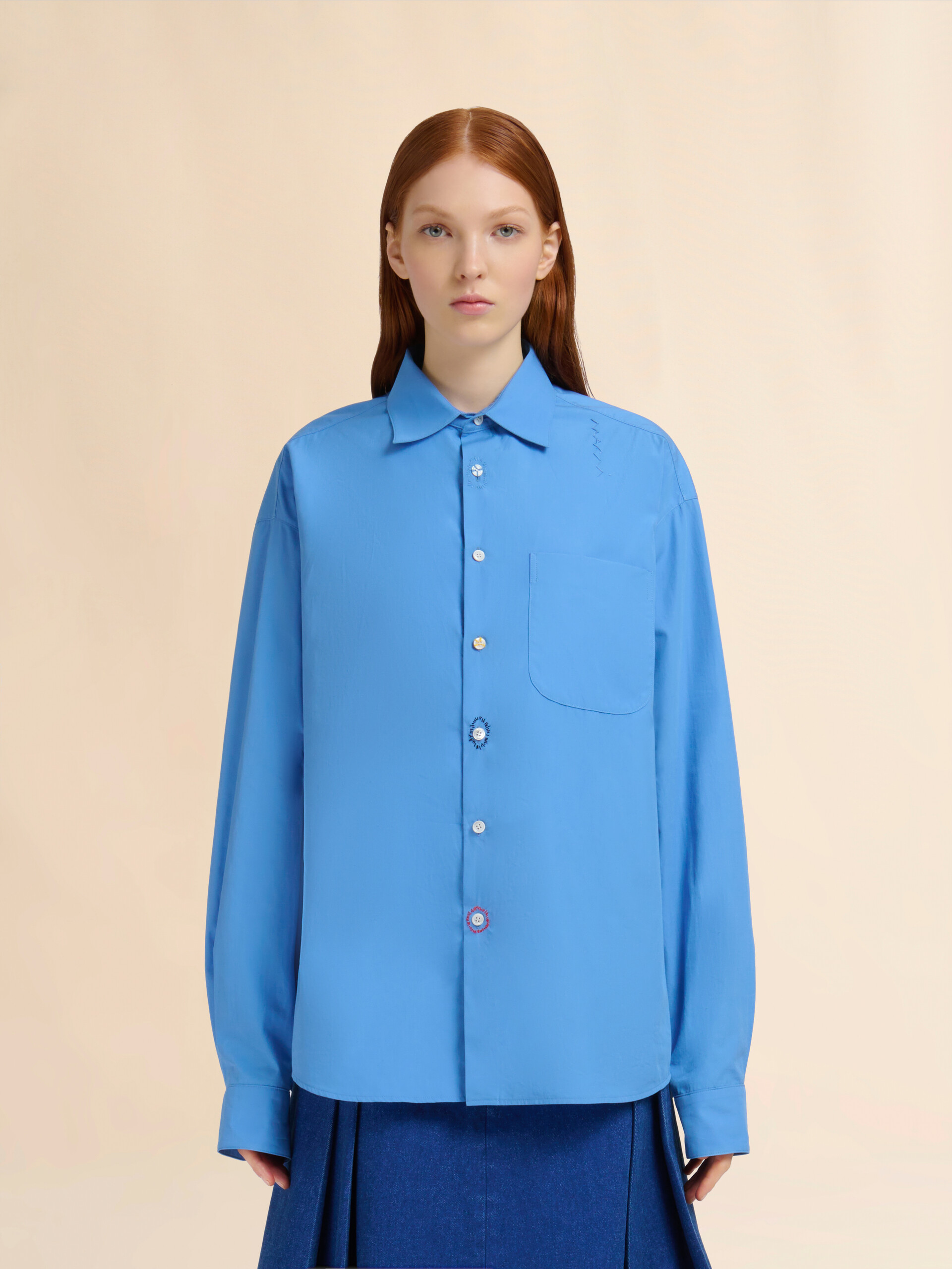 Blue organic poplin shirt with Marni Mending - Shirts - Image 2