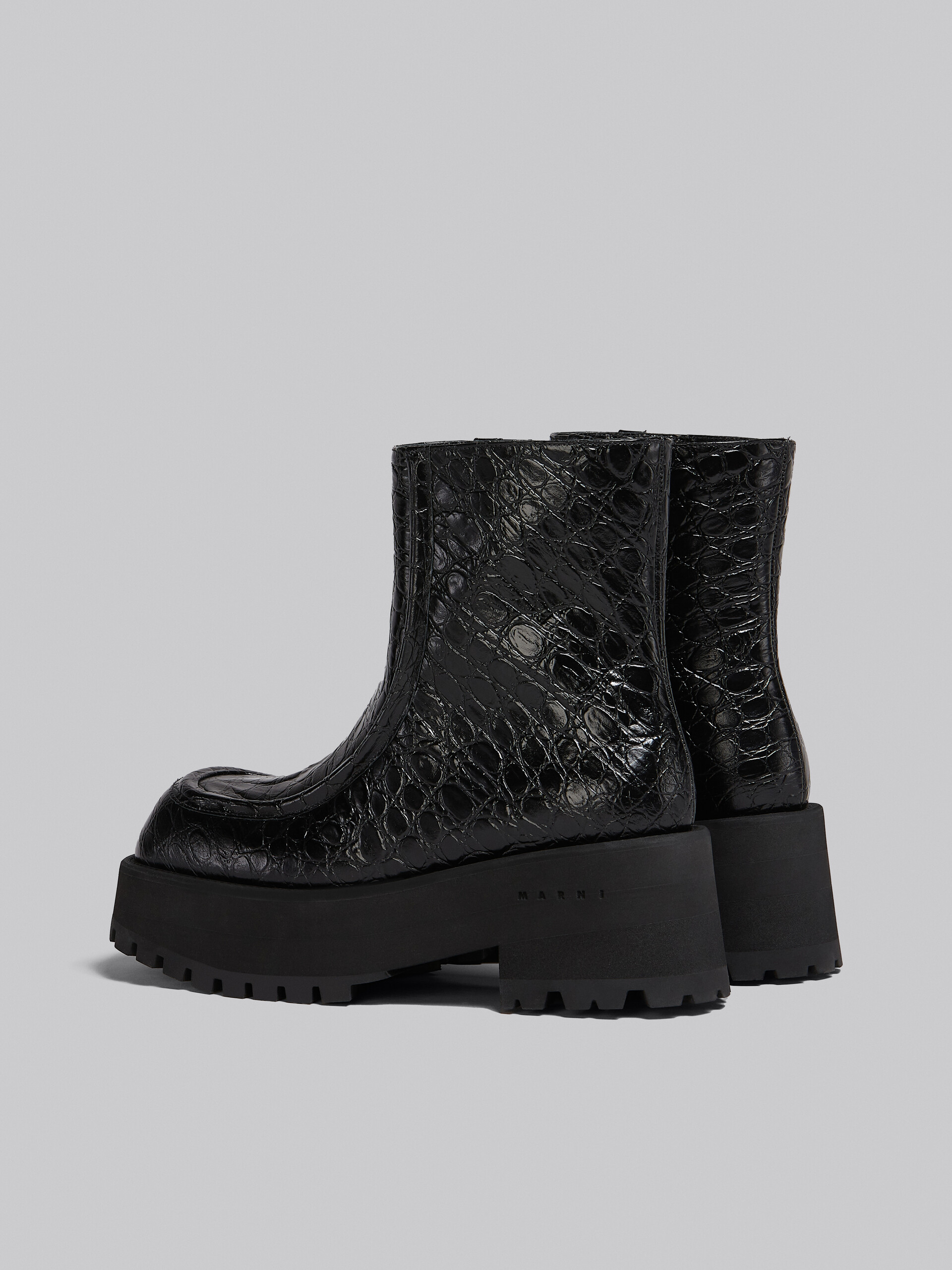 Ankle boot in black croco print leather - Boots - Image 3