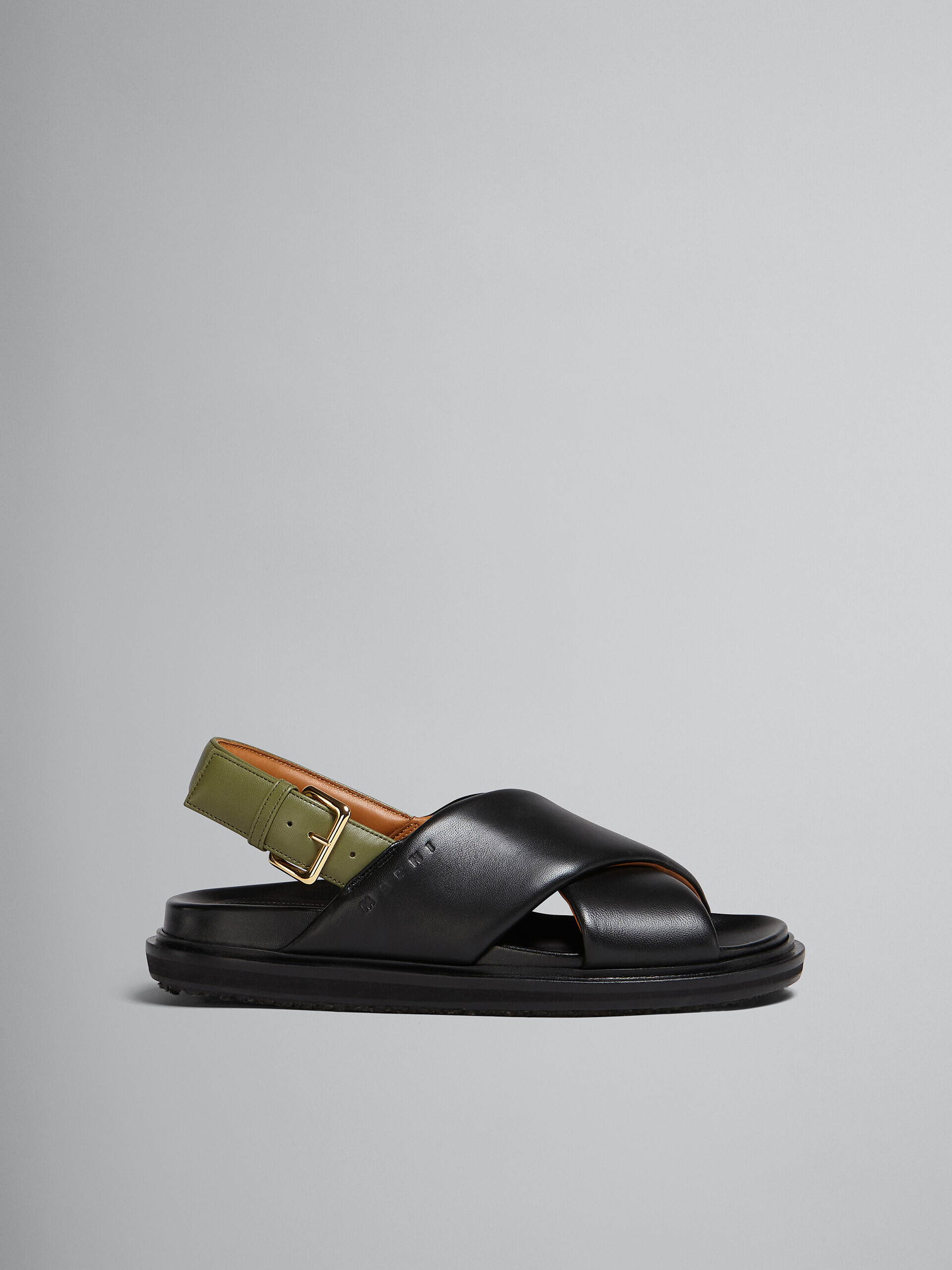 Sandales fussbett en cuir noir et vert - Sandales - Image 1