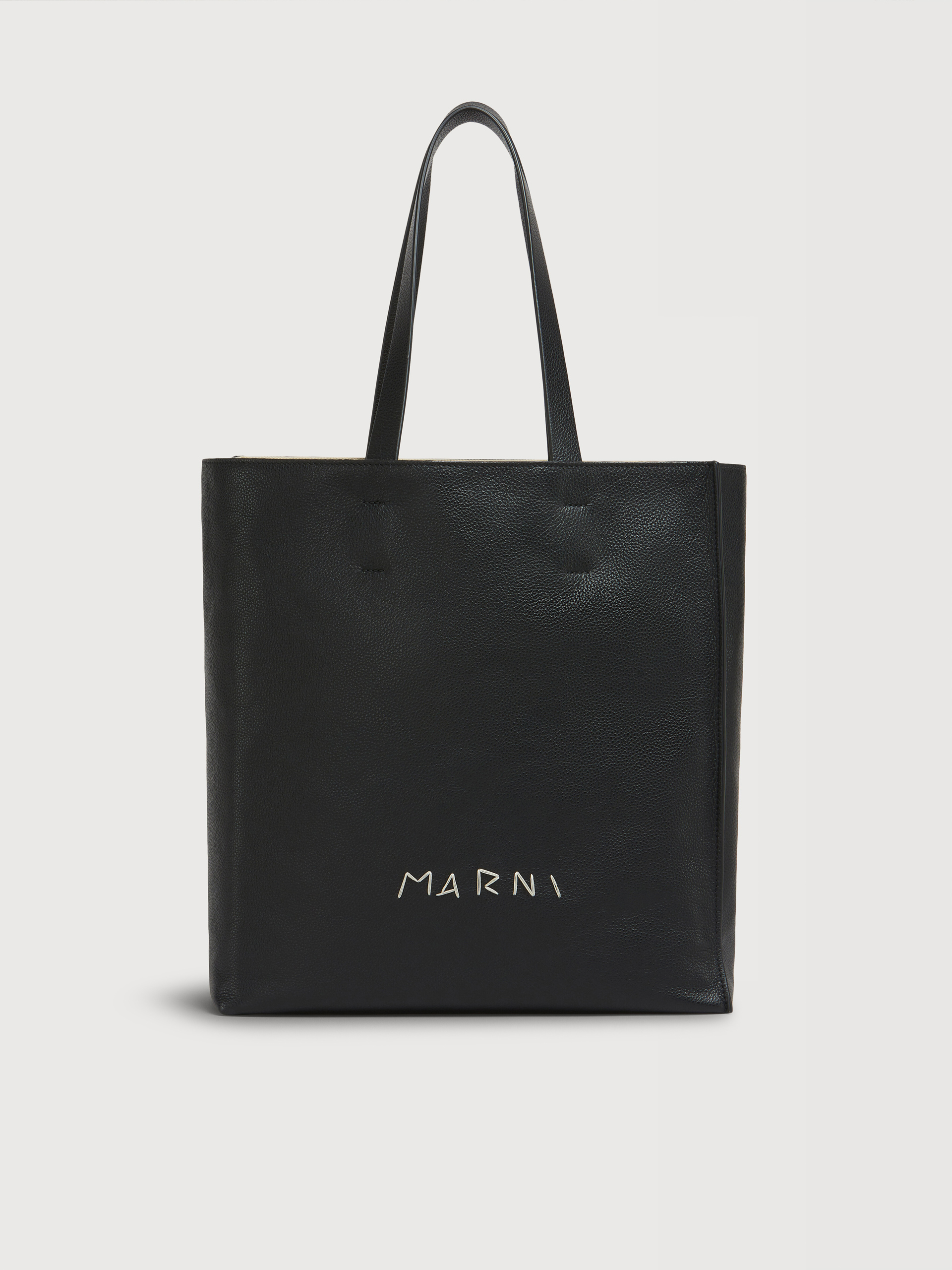 Museo Soft Tote Bag grande de piel negra con bordado Marni Symbol - Bolsos shopper - Image 1