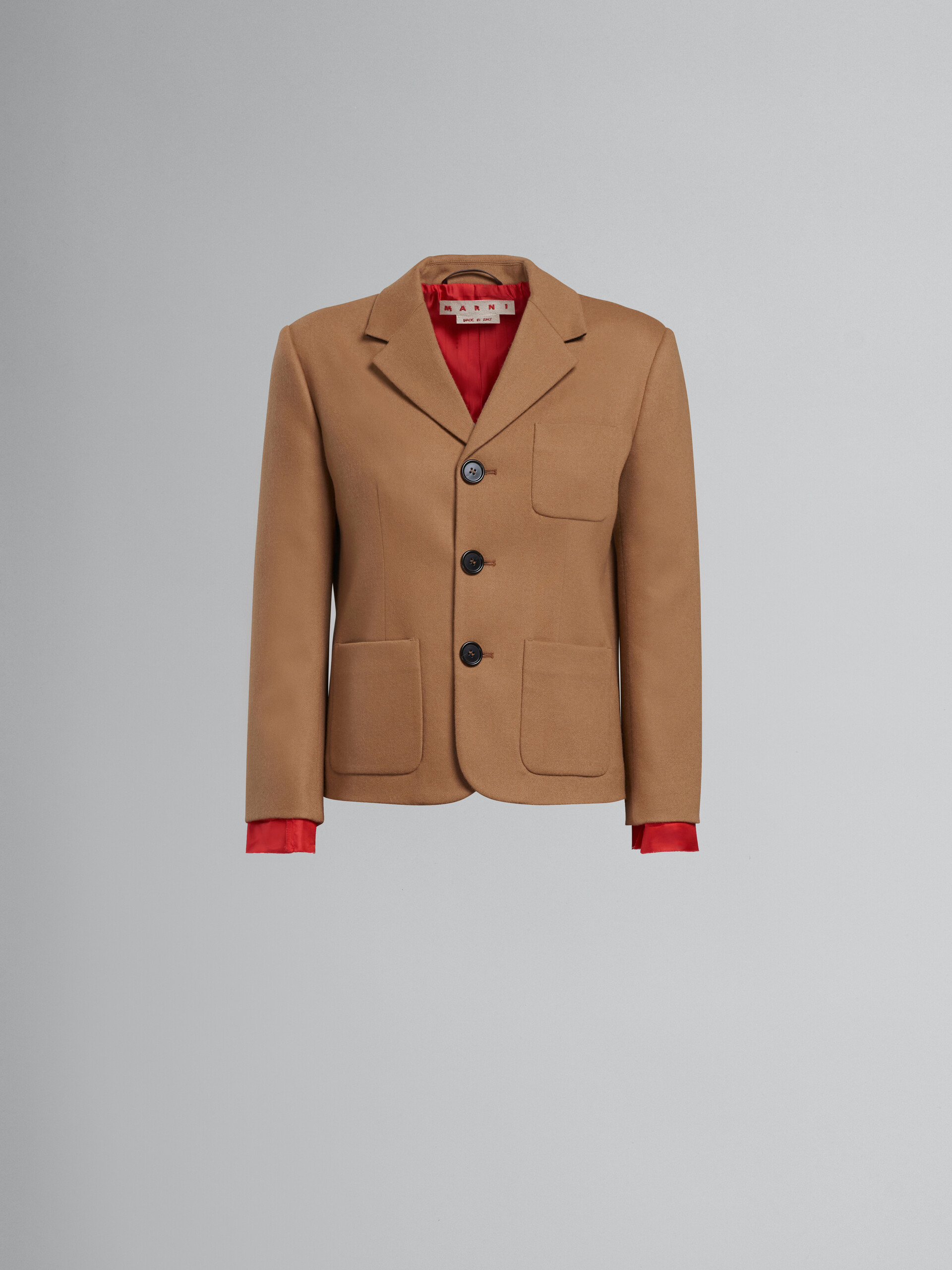 Beige cropped jacket in wool flannel - Jackets - Image 1