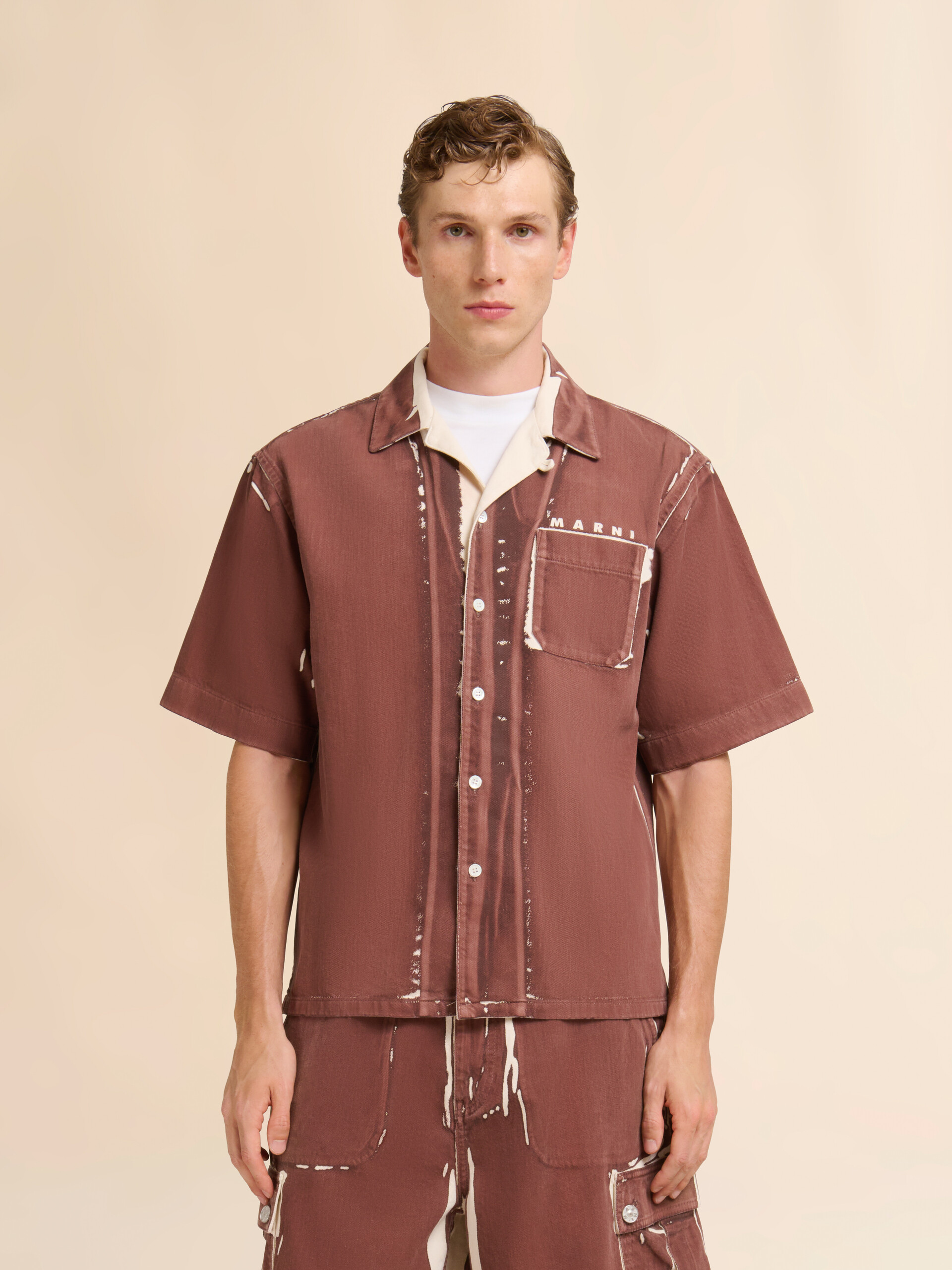 Brown screen-printed denim shirt - Shirts - Image 2