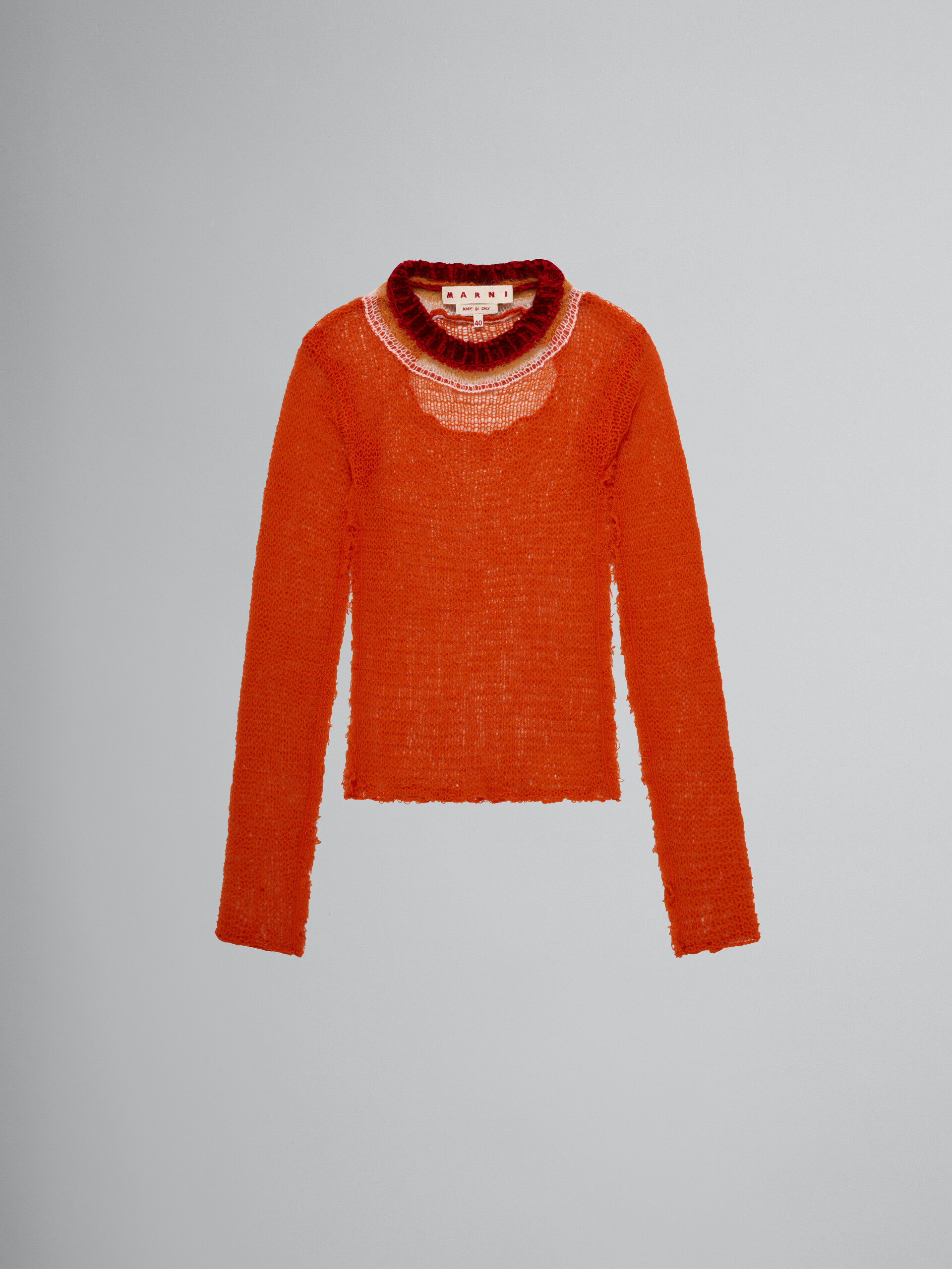 Orange wool and cashmere mesh jumper with cutout - Pullovers - Image 1