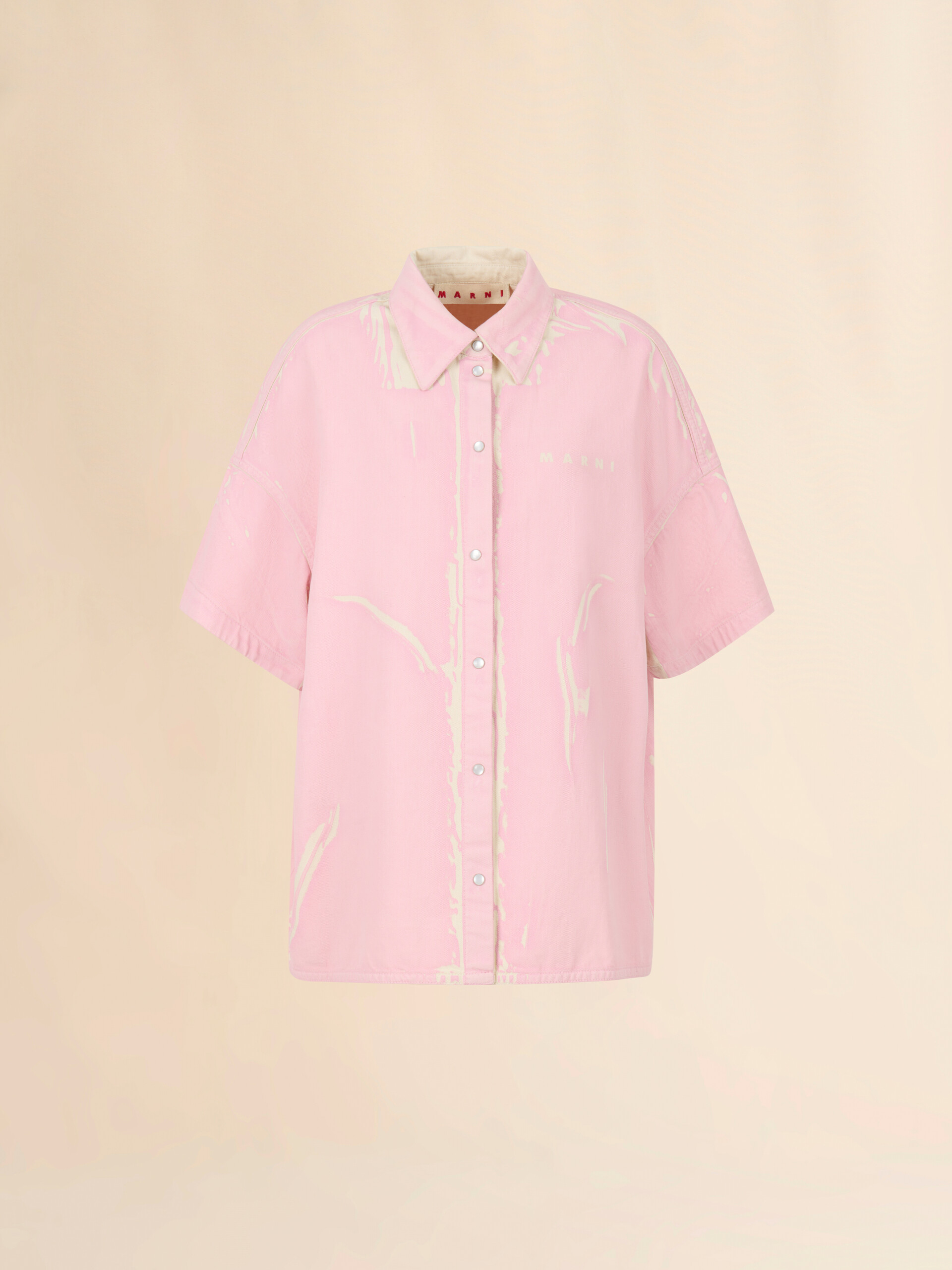 Pink screen-printed denim shirt - Shirts - Image 1