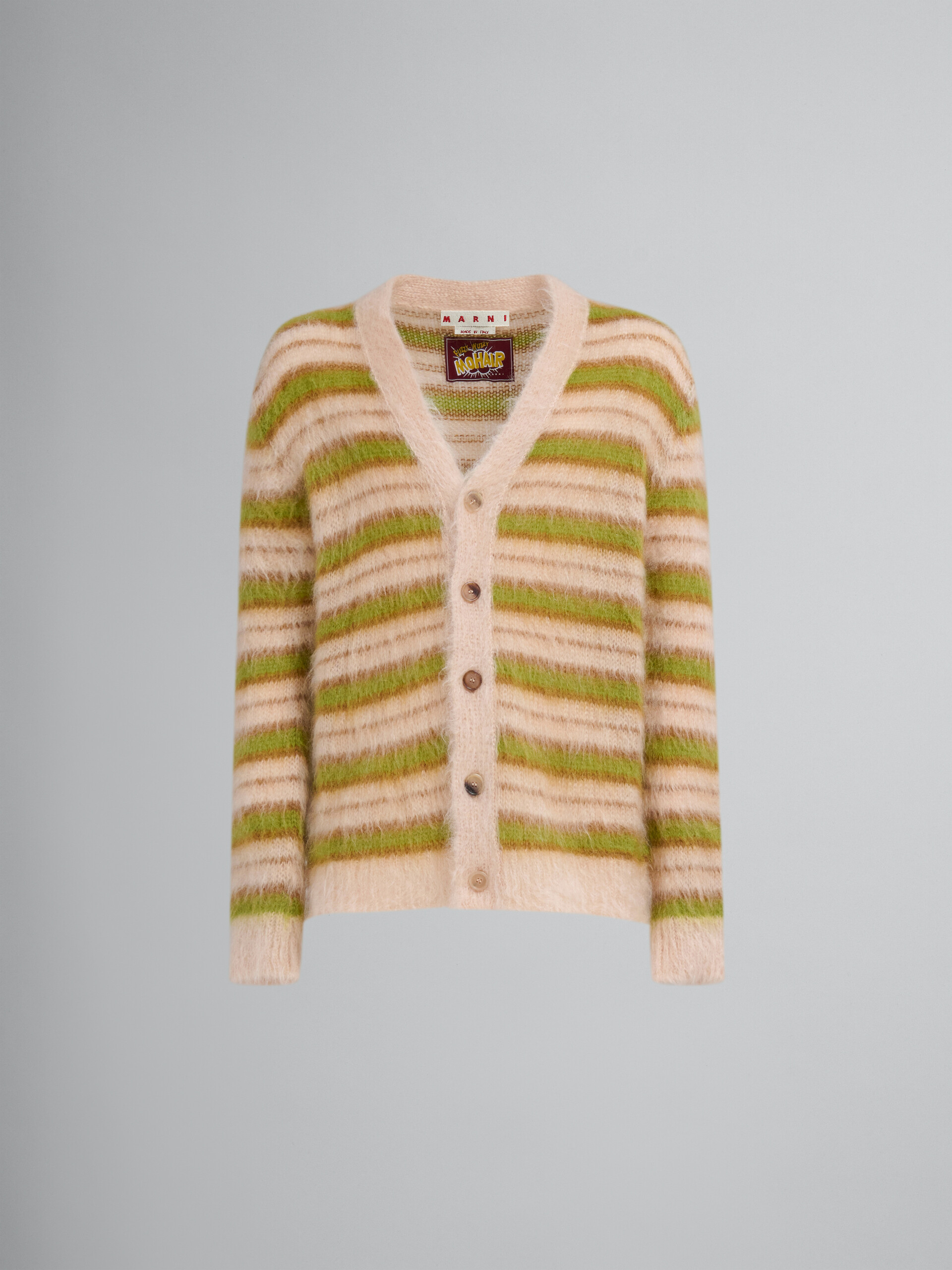 Camelfarben gestreifter Cardigan aus Mohair - Pullover - Image 1