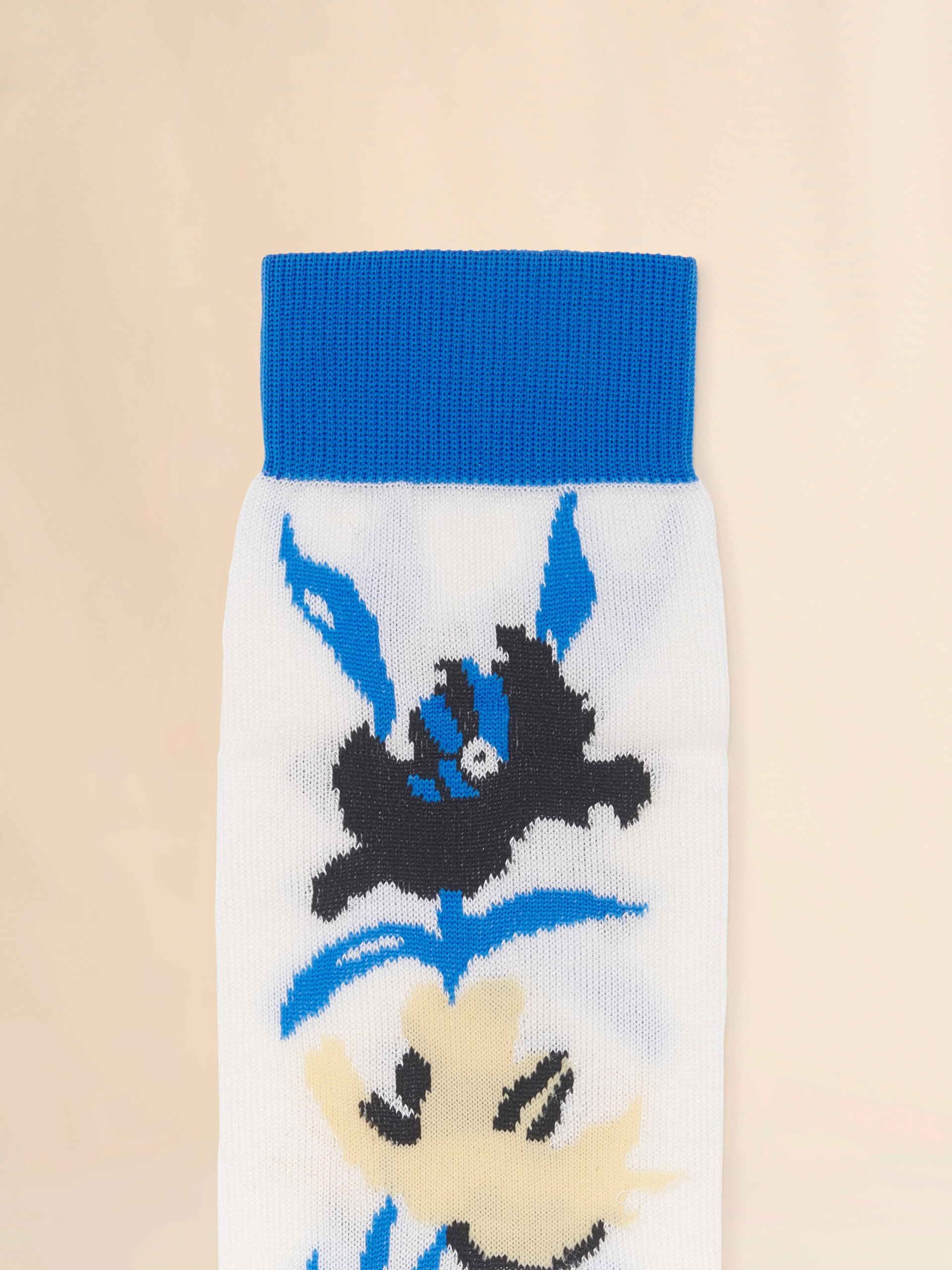 White cotton-nylon socks with flower intarsia - Socks - Image 3