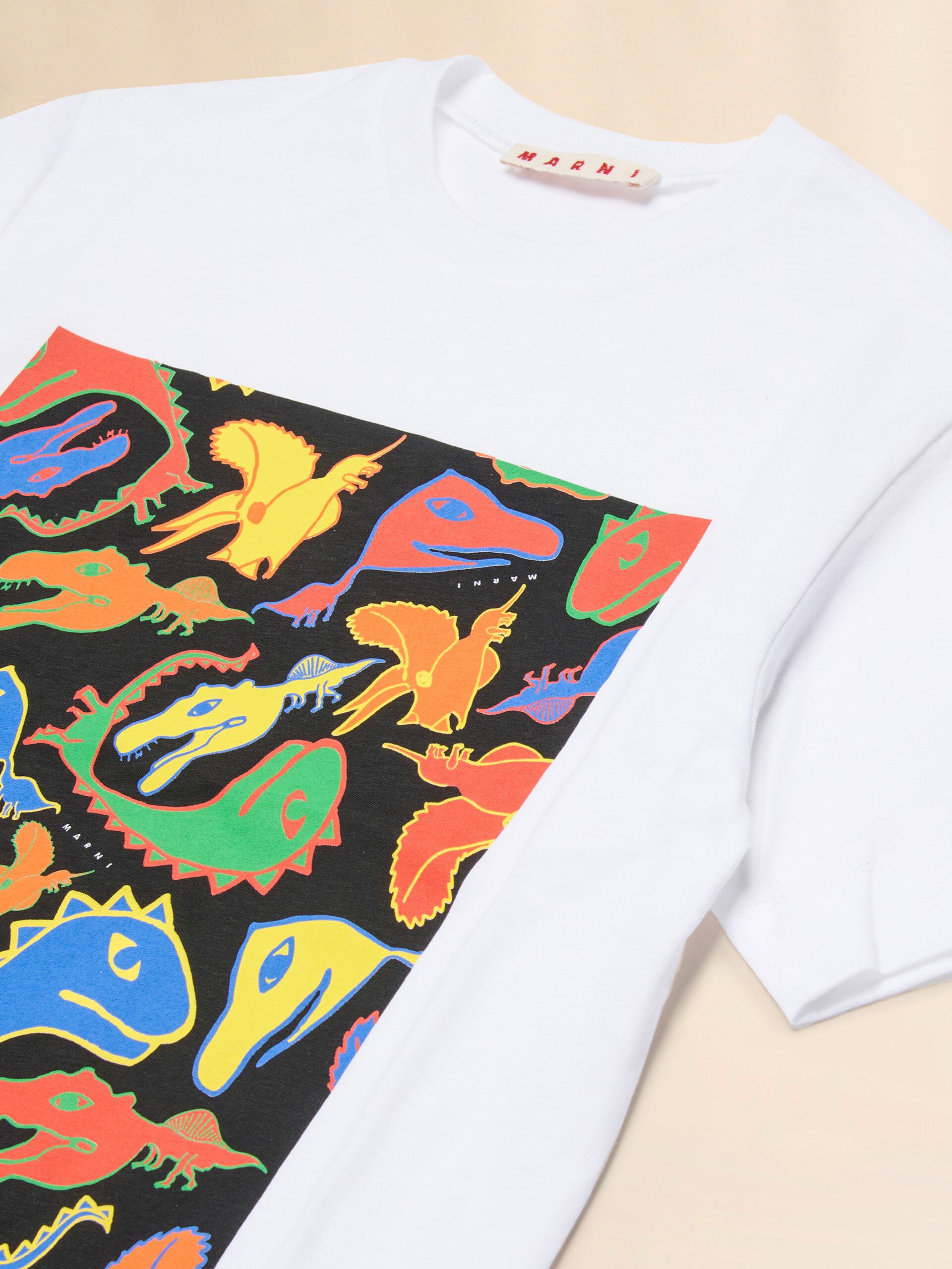 T-shirt in cotone bianco con stampa Dinosauri multicolor - T-shirt - Image 3