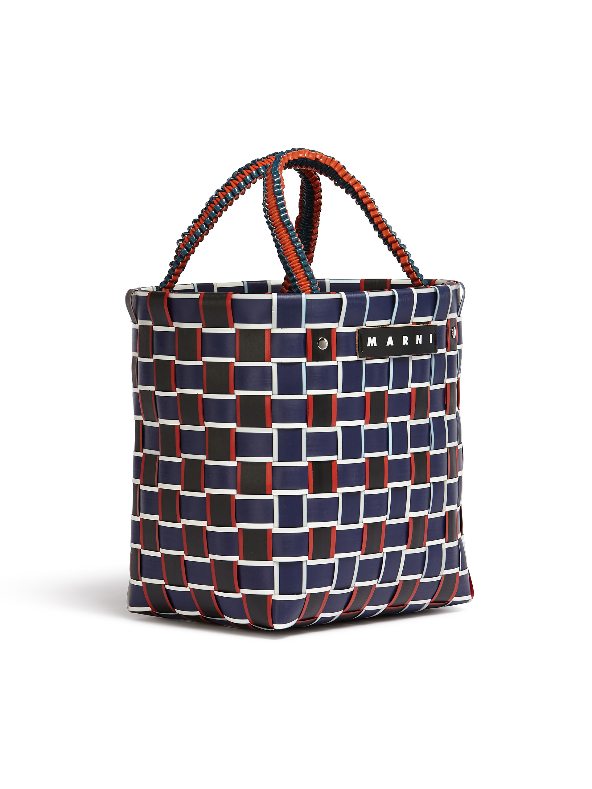 ブルー&ブラック ウォーブン素材製 MARNI MARKET TAPE BASKET
