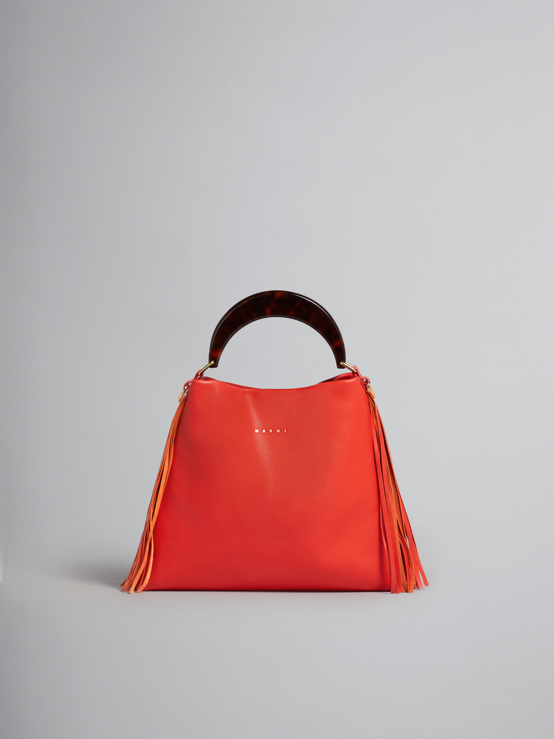 Venice Small Bag in orange leather with fringes - Shoulder Bags - Image 1
