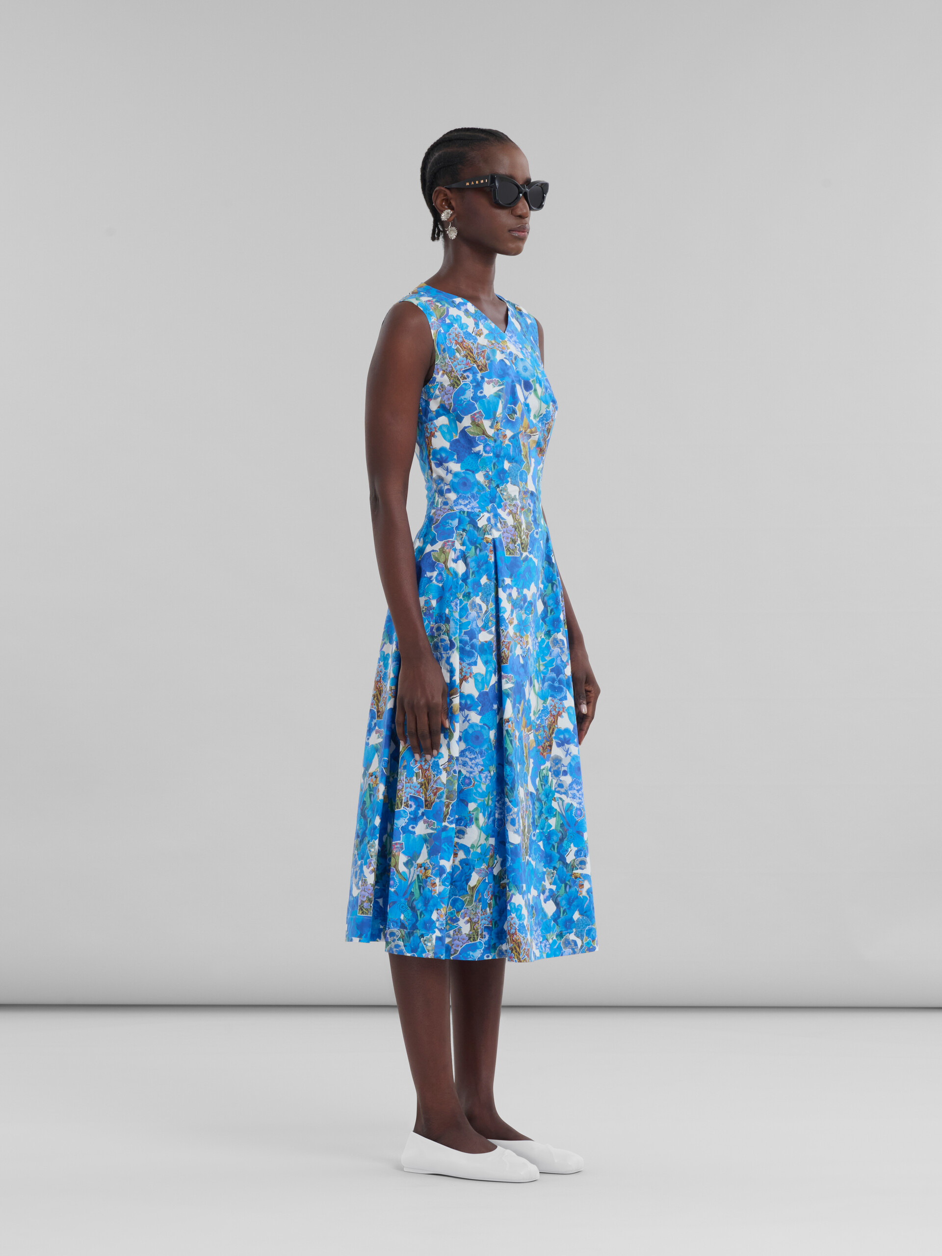 Blue cotton A-line dress with collage print - Dresses - Image 6