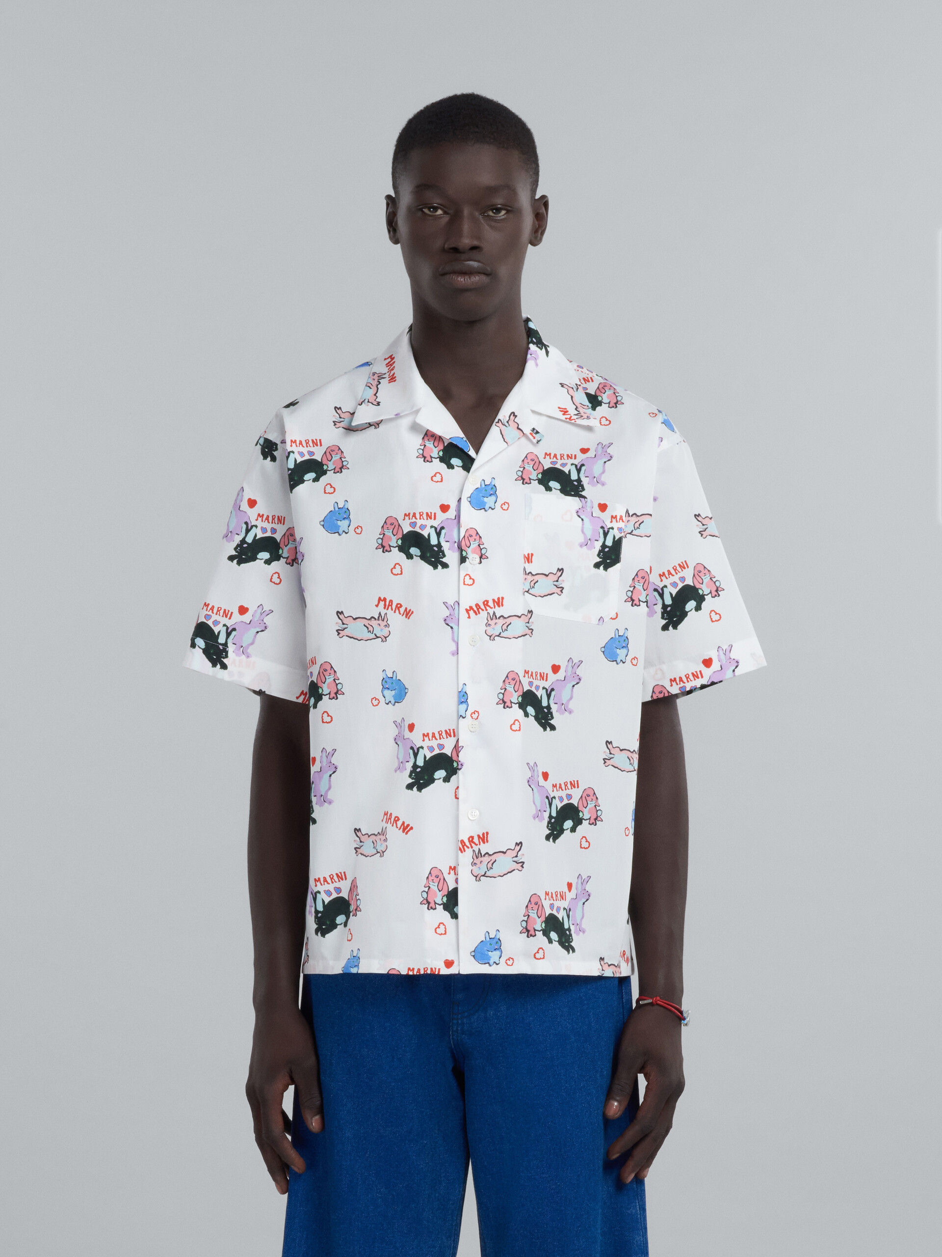 Poplin bowling shirt with rabbit print - Shirts - Image 2