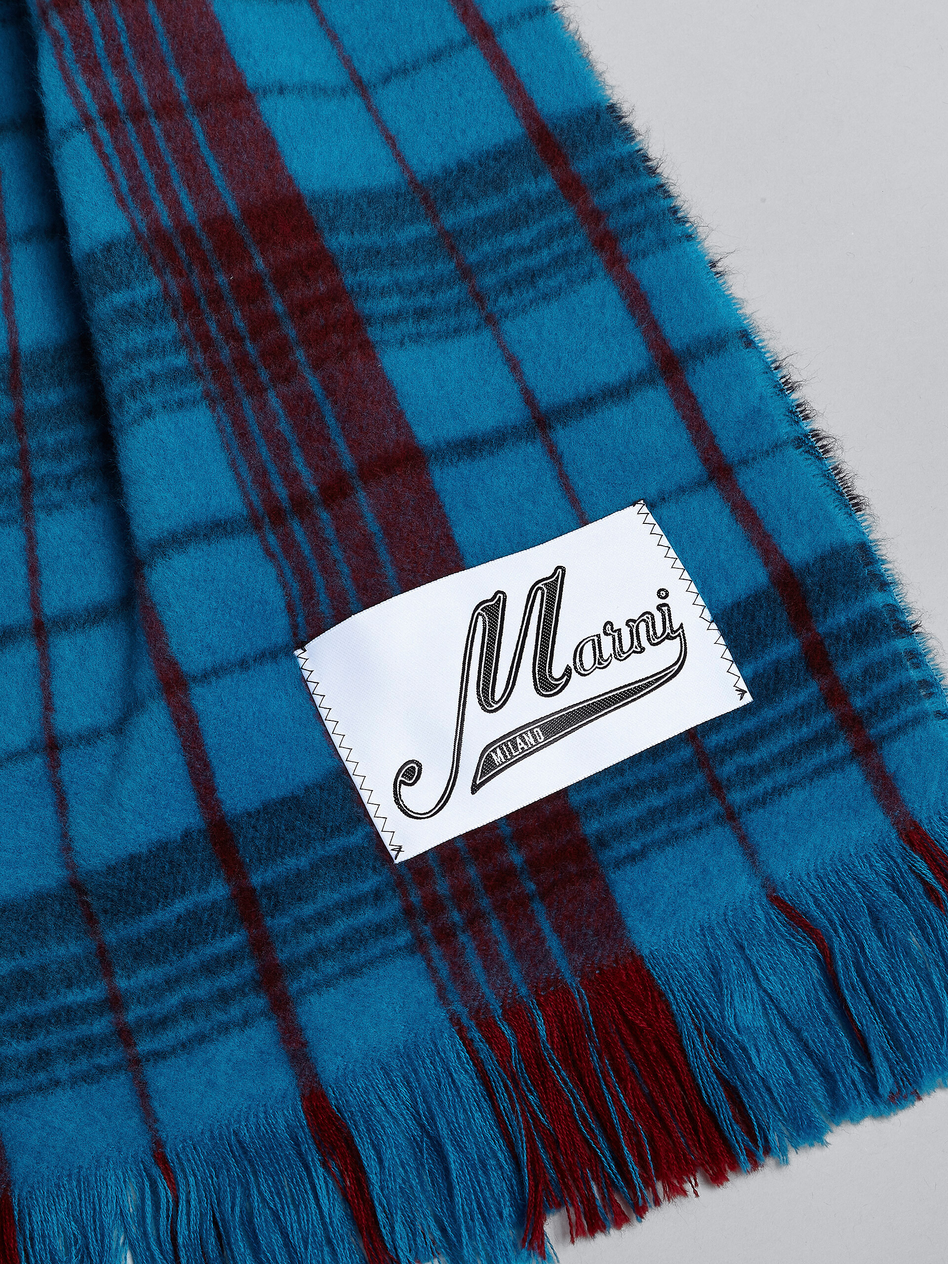 Blue check wool scarf - Scarves - Image 4