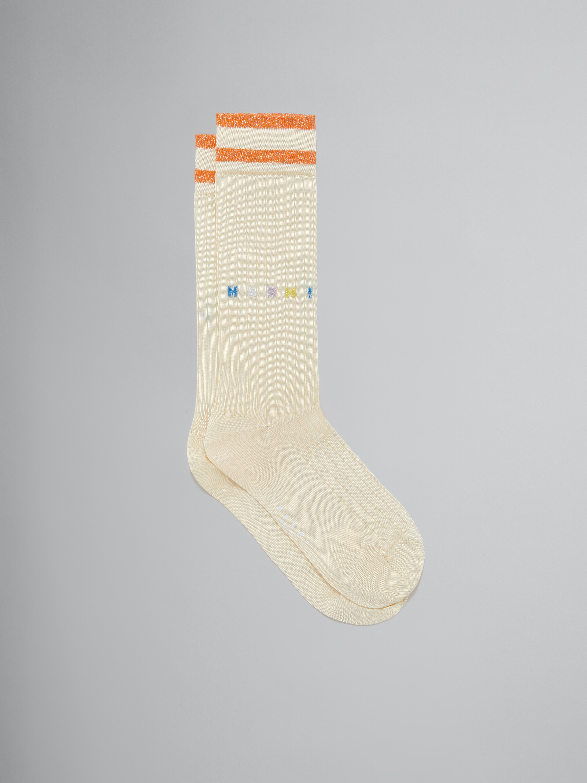 Light yellow viscose socks with lurex stripes - Socks - Image 1