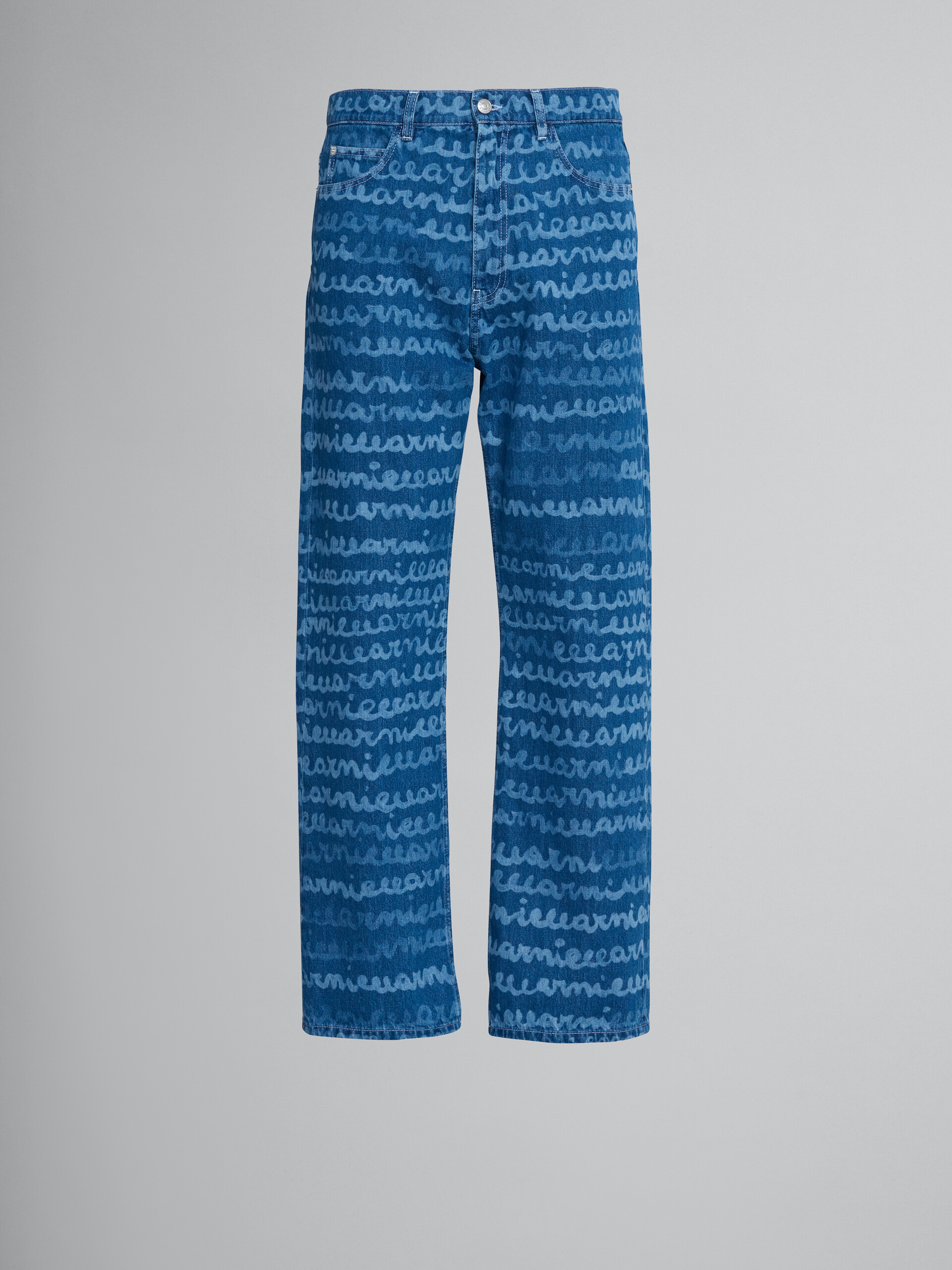 Denim straight trousers with Maremarni print - Pants - Image 1