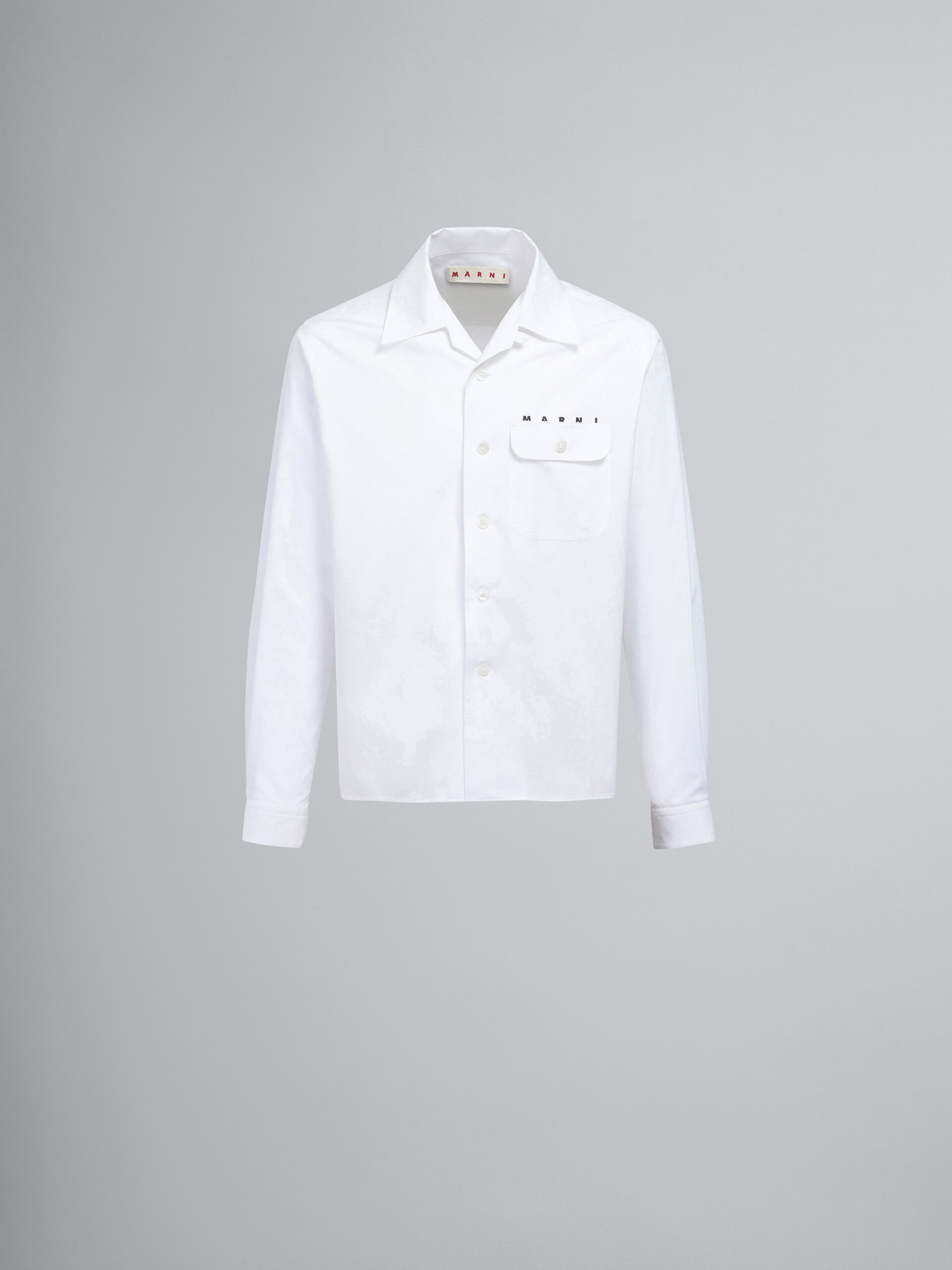 White poplin long-sleeved logo bowling shirt - Shirts - Image 1