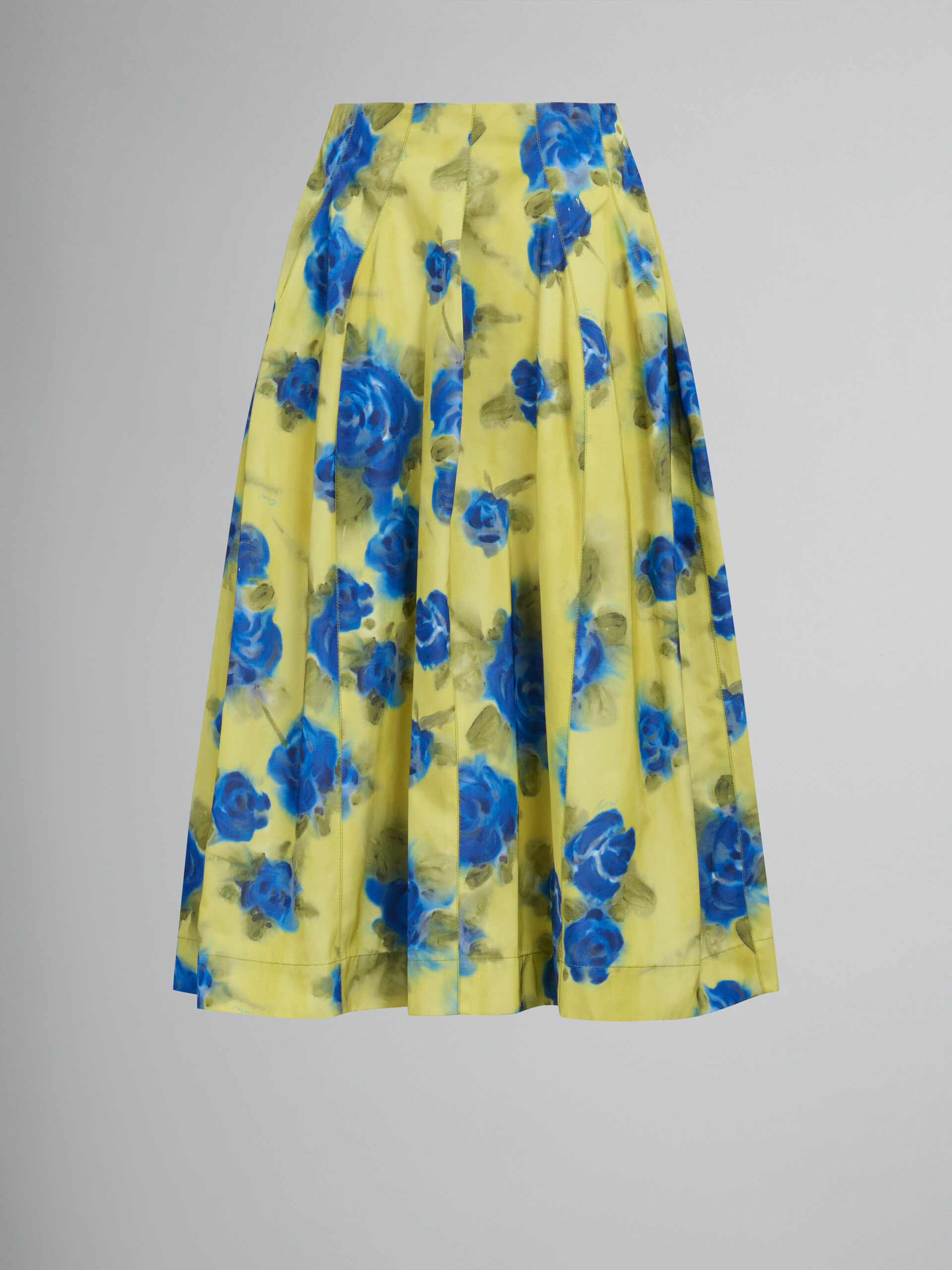 Yellow taffeta high-waisted skirt with Idyll print - Skirts - Image 1