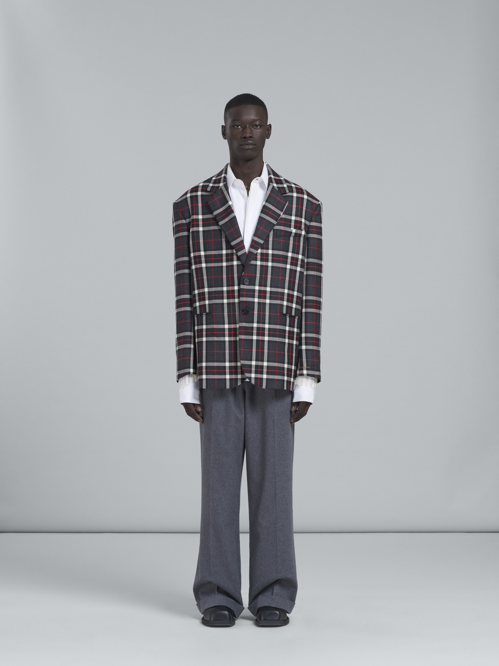 Grey tartan wool blazer - Jackets - Image 2