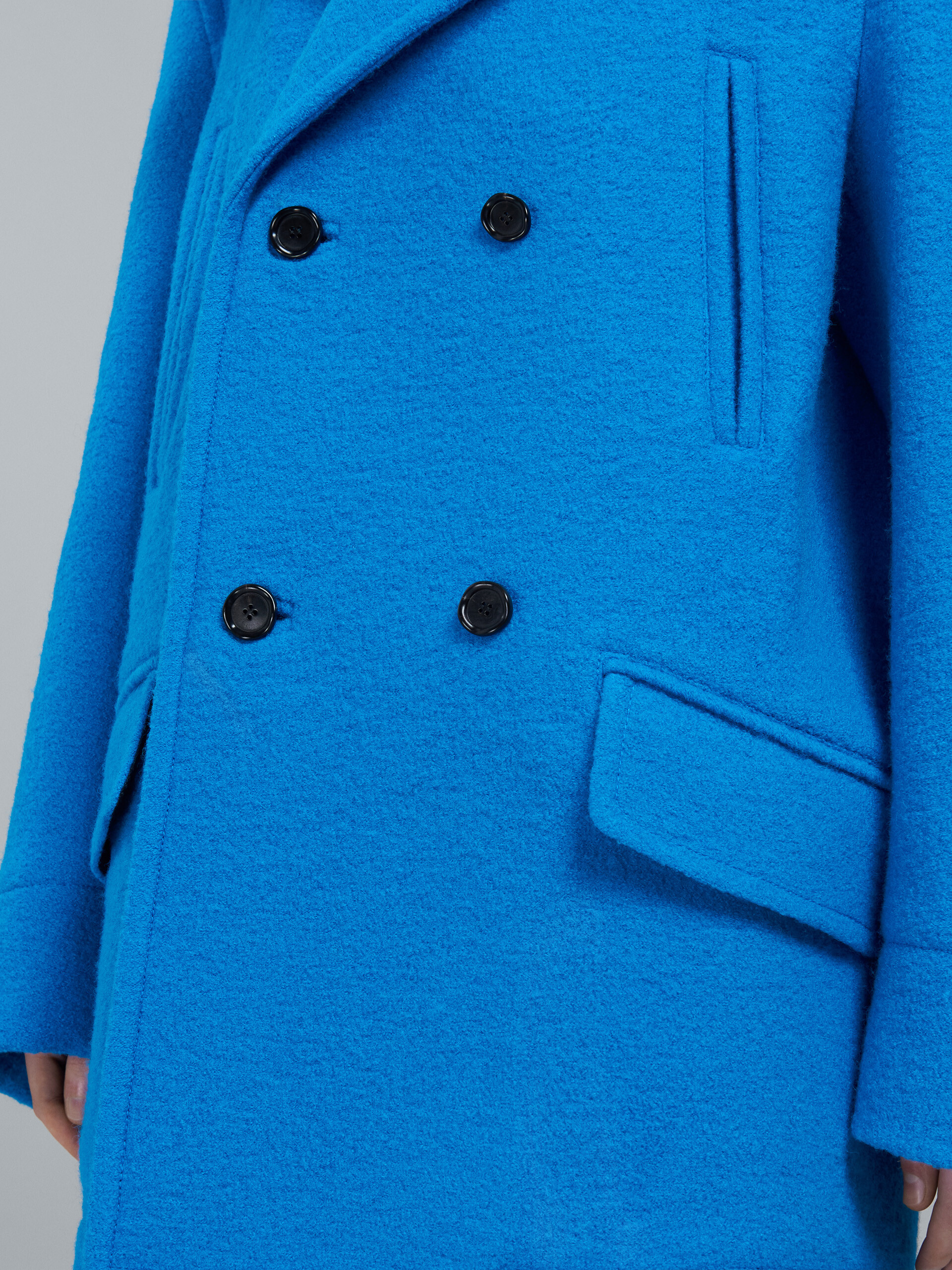 Giacca lunga in lana bouclé blu - Cappotti - Image 5