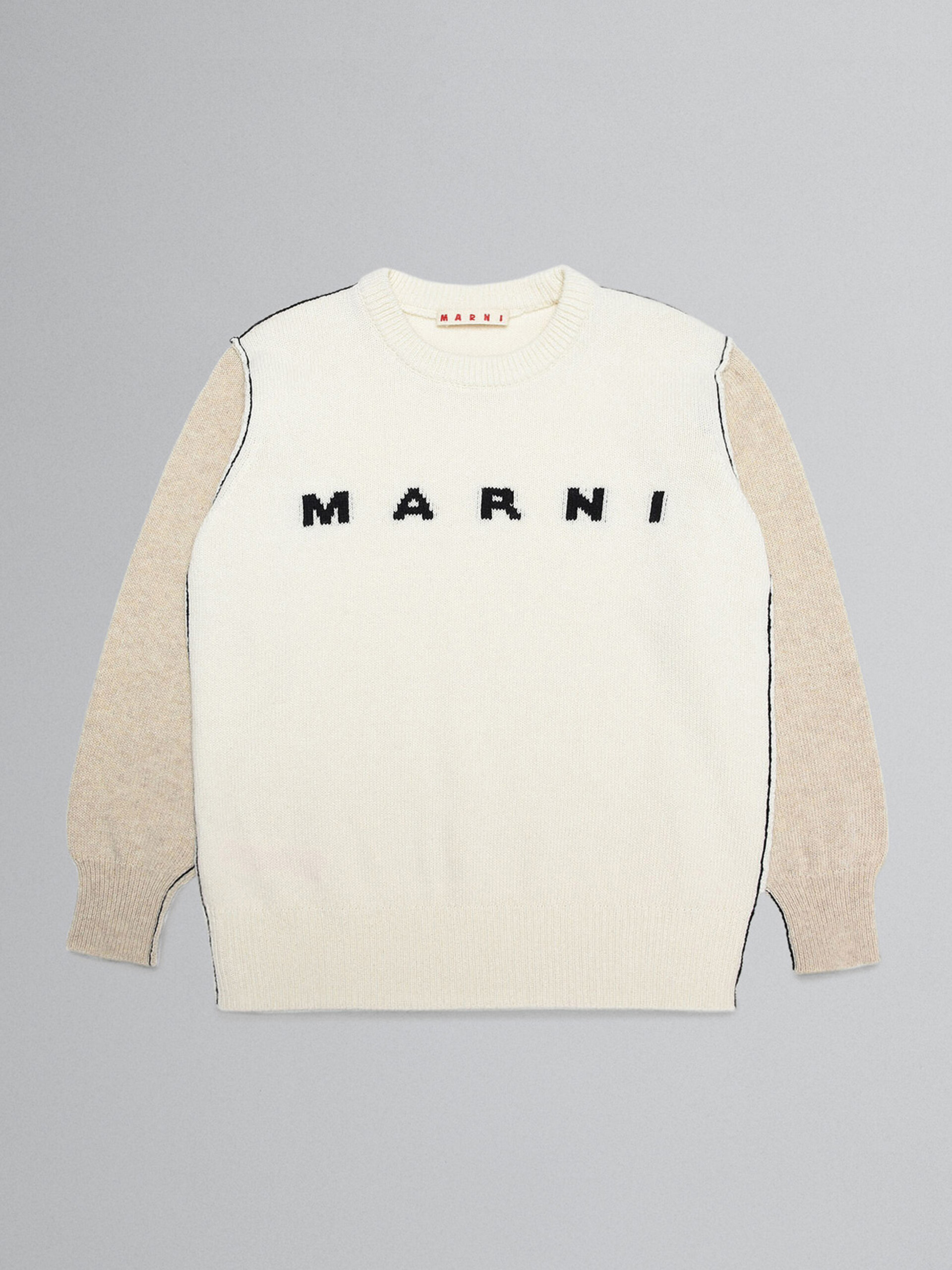Milky white knitted sweater with "Marni" intarsia - Knitwear - Image 1