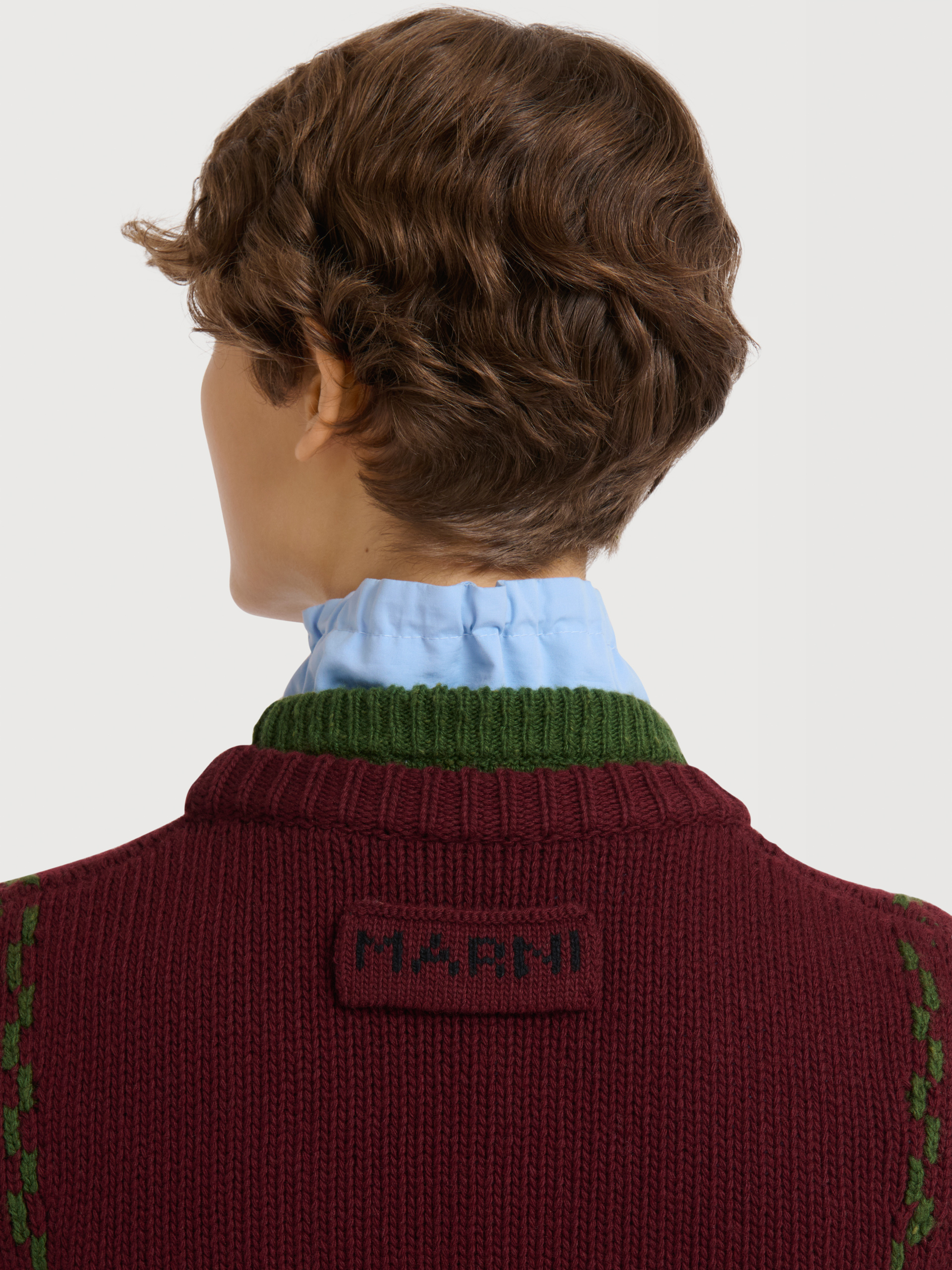 Brown wool layered vest with M intarsia - Pullovers - Image 5