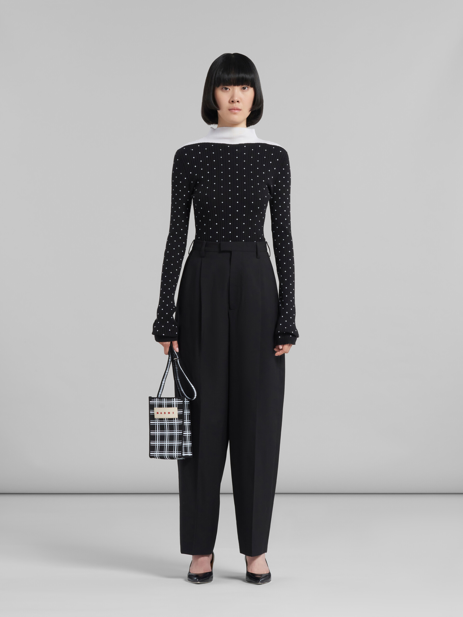 Black and white jacquard check Mini Shoulder Bag Marni